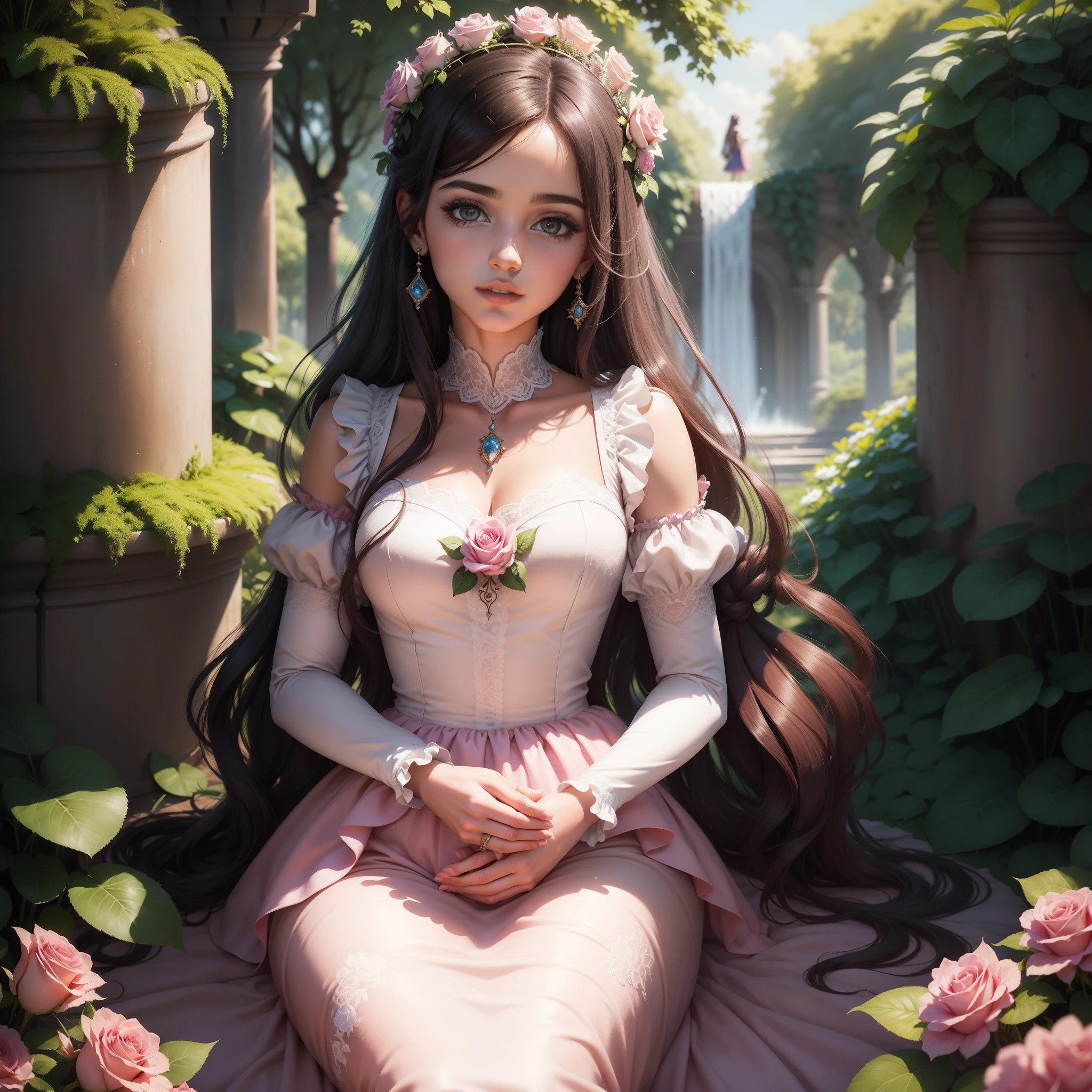 Lupiko, a beautiful woman in love, is a princess surrounded by red roses.