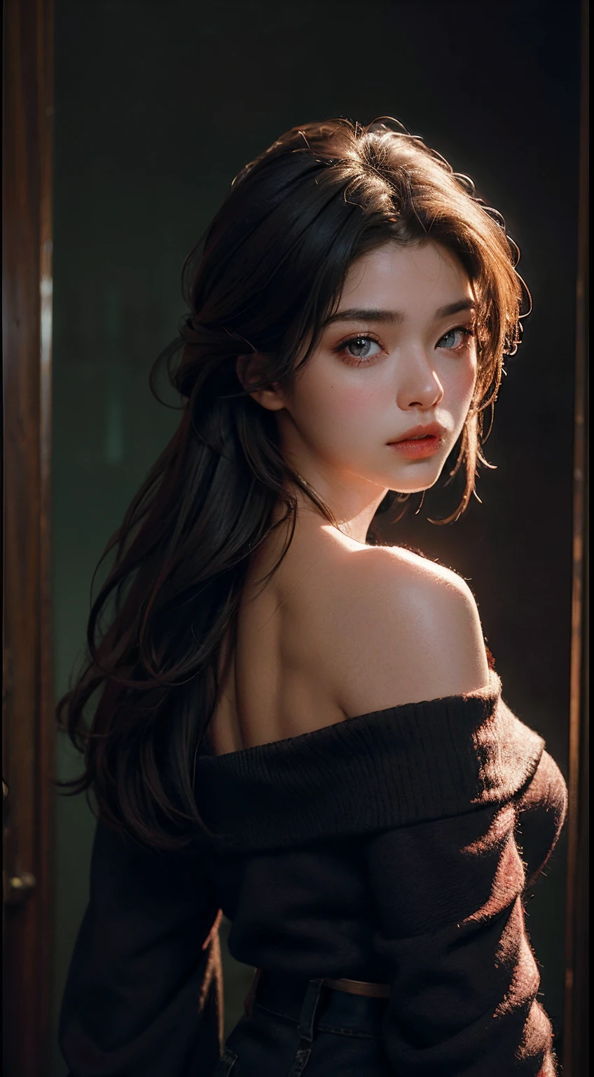 A close up of a woman with long hair wearing a black dress - SeaArt AI