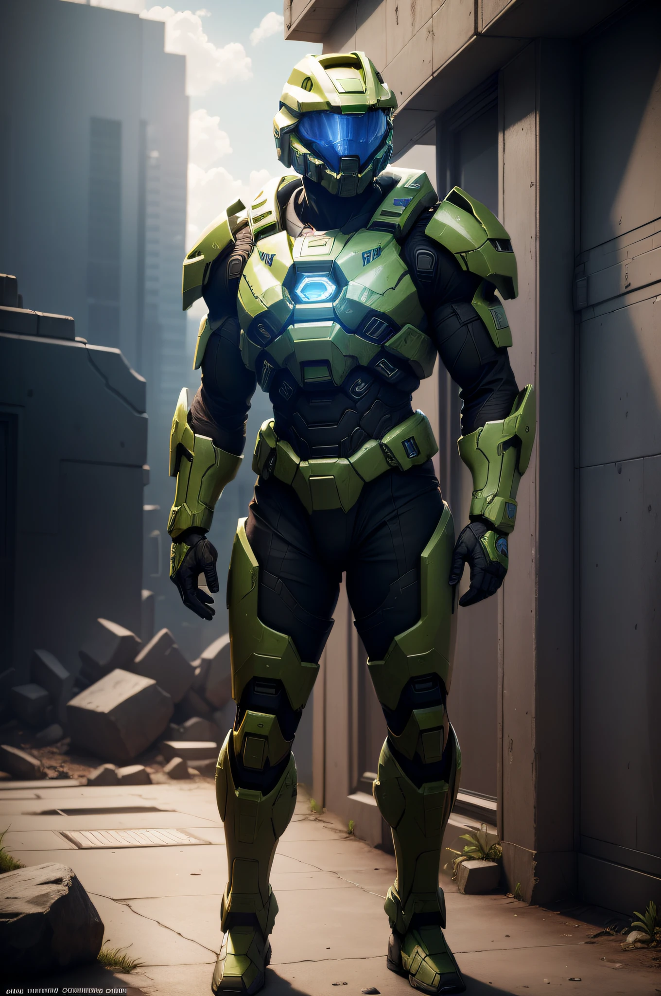 A character from the game Halo 3, On the background of the game, Cinematic lighting, Halo 3 Playstyle, Cartana, SPARTAN-II