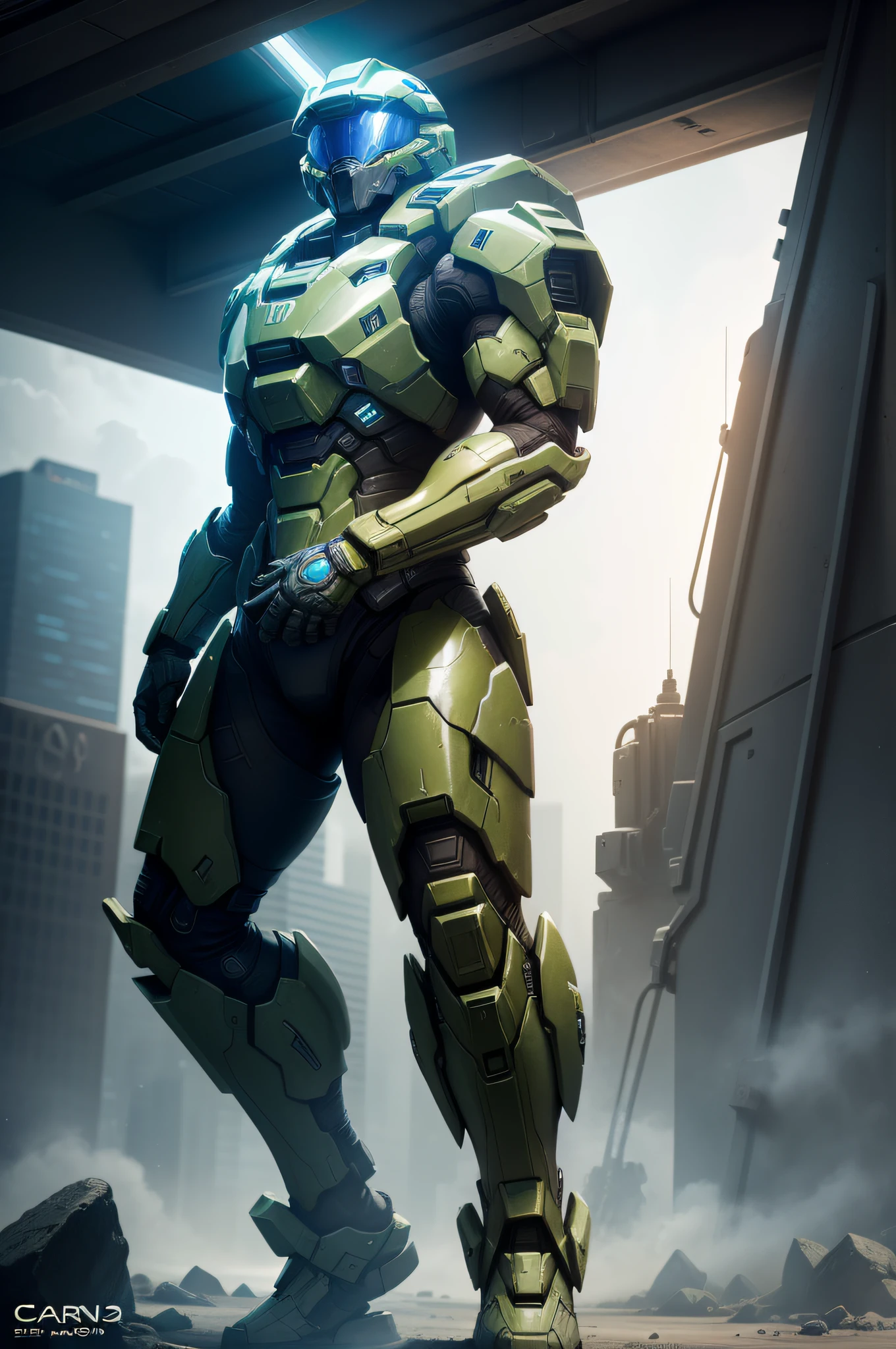 A character from the game Halo 3, On the background of the game, Cinematic lighting, Halo 3 Playstyle, Cartana, SPARTAN-II