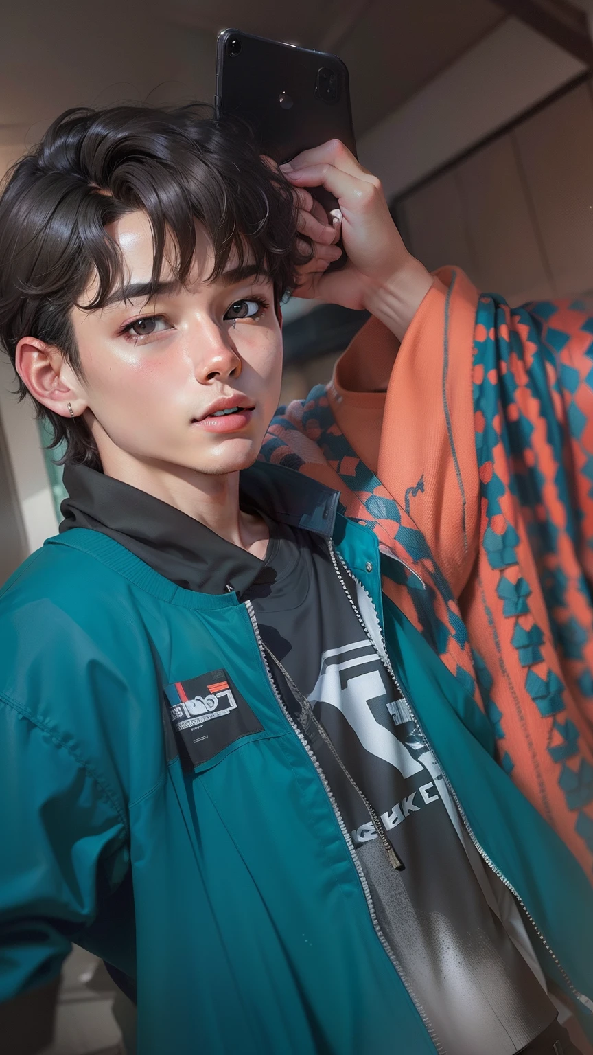 (best quality, masterpiece), 1boy, blurry background, upper body, contemporary, skz Hyunjin