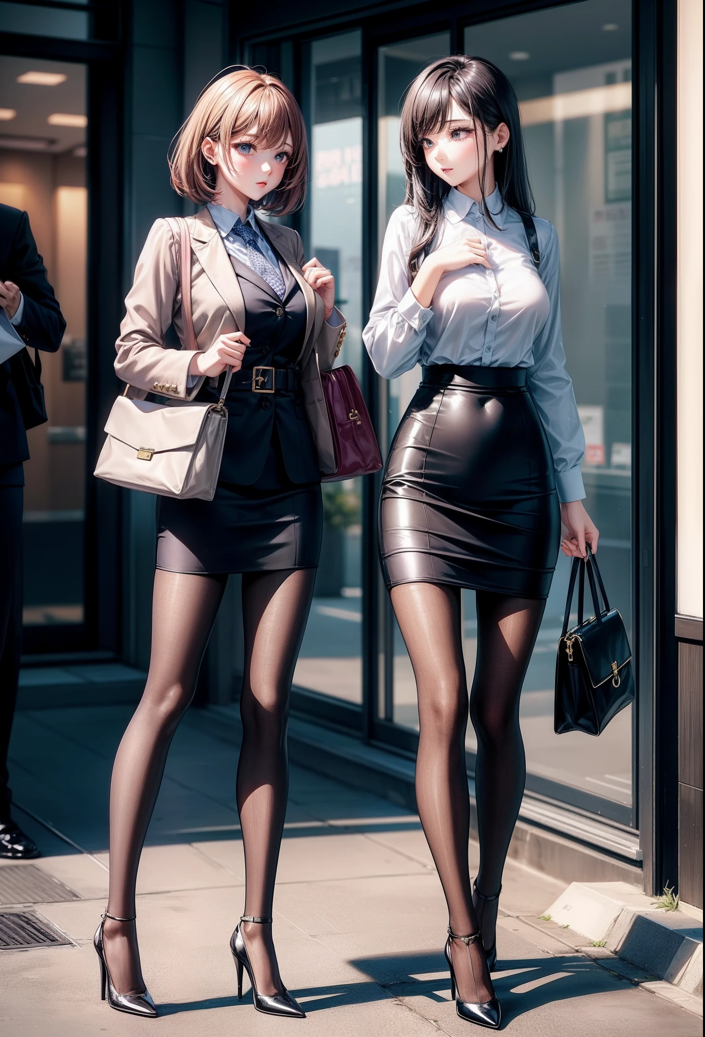 sksbrooke person, sksbrooke, (masterpiece:1.2), (best quality:1.2), perfect eyes, perfect face, 1girl, solo, brown eyes, (medium breasts), perky breasts, wearing a brown polo shirt and black mini dress, high heels, early morning misty background, lift shirt