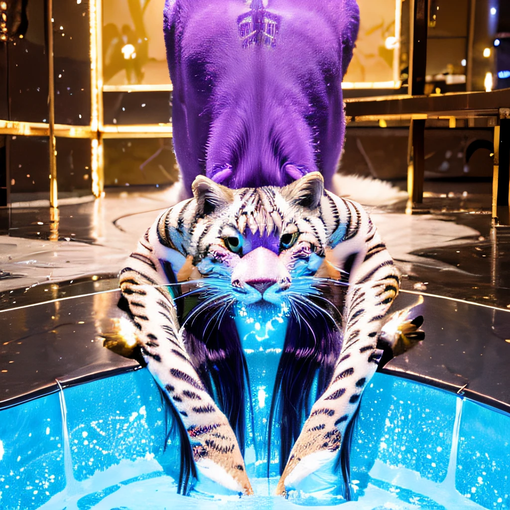 Outdoor 32K(tmasterpiece,k hd,hyper HD,32K)Long flowing bright purple hair,Autumn Pond,zydink, a color, Asian people (Kizi), (Silk scarf), Combat posture, looking at the ground, long whitr hair, Floating bright purple, Fire cloud pattern gold tiara, Chinese long-sleeved gold silk garment, Jump up(abstract ink splash:1.2), white backgrounid,Lotus protector(realisticlying:1.4),Bright purple hair,Smoke on the road,The background is pure, A high resolution, the detail, RAW photogr, Sharp Re, Nikon D850 Film Stock Photo by Jefferies Lee 4 Kodak Portra 400 Camera F1.6 shots, Rich colors, ultra-realistic vivid textures, Dramatic lighting, Unreal Engine Art Station Trend, cinestir 800,Long flowing bright purple hair