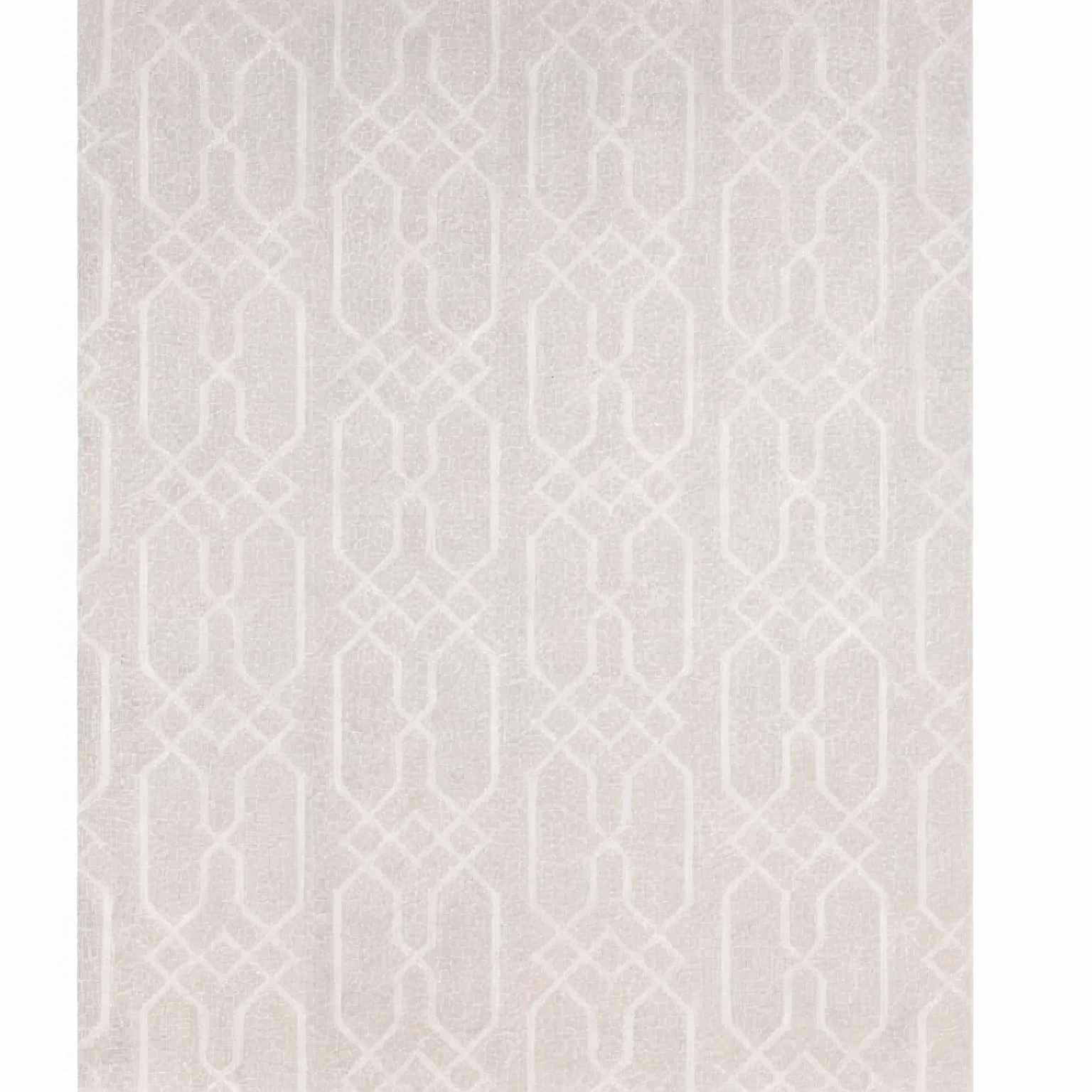 a white carpet with a geometric design, prata,marfim, tapete estampado detalhado, geometric wallpaper, Art Deco Pattern, reticulado, Art Deco, fundo extravagante, delicado estampado, Voltar, tapete boho claro, sombra suave, subtle pattern, intricate solid color background, linho, far - mid shot, Carrington, an area rug, carpets of areas, platina, wallpaper pattern