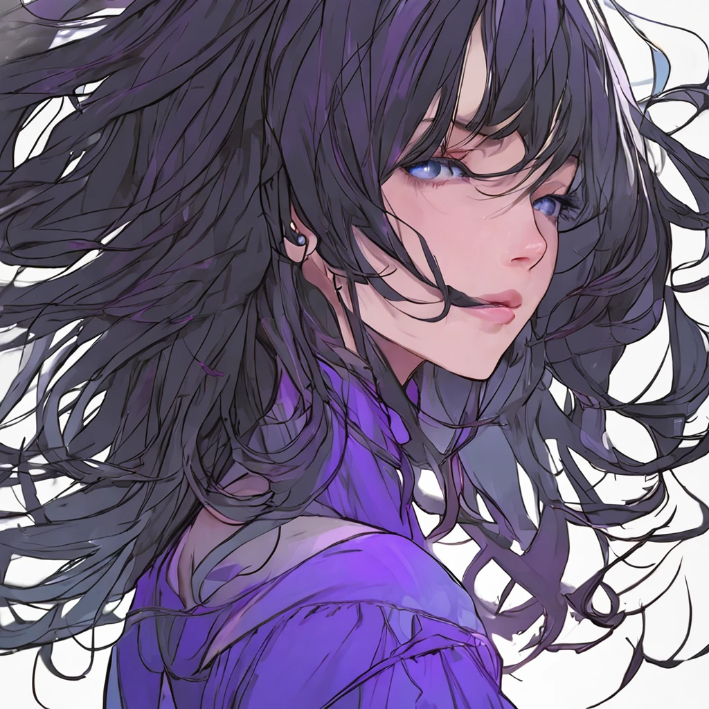 Day wind, head portrait, Beautuful Women, Blue-purple, 𝓡𝓸𝓶𝓪𝓷𝓽𝓲𝓬, long and flowing hair。