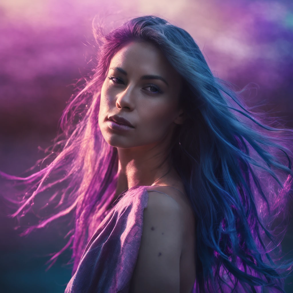 Day wind, head portrait, Beautuful Women, Blue-purple, 𝓡𝓸𝓶𝓪𝓷𝓽𝓲𝓬, long and flowing hair。