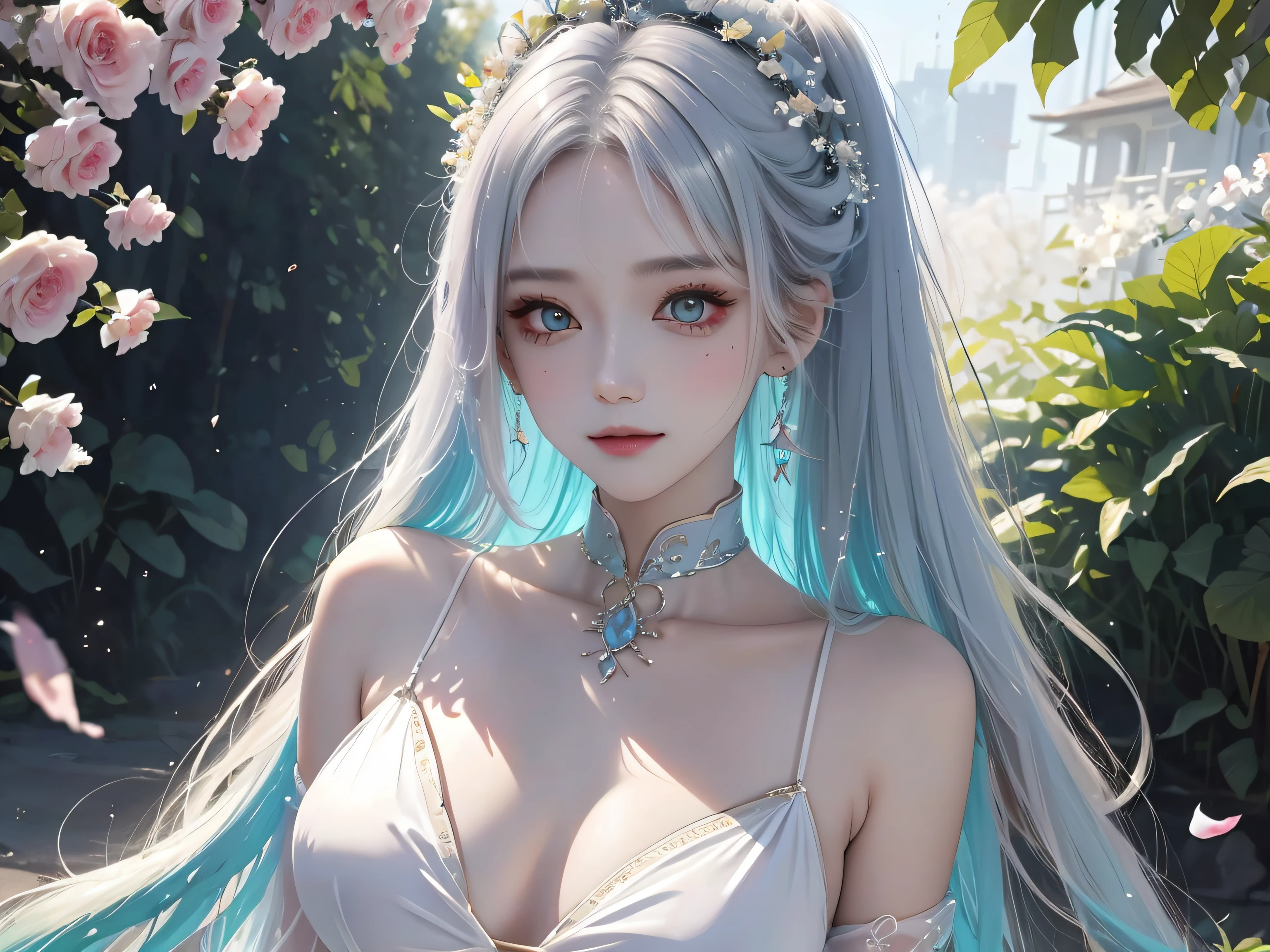 (Pink fashion T-Camisa,:1.9),(The color hair:1.8),(Rainbow all colors:1.8),(((Vertical painting:1.6))),(painting of a:1.6),frontage,comic strip,illustratio,painting of a,largeeyes,crystal-clear,(rainbow color gradient high ponytail:1.7),Delicatemakeup,Keep one's mouth shut,(Small Fresh:1.5),long eyelasher,White shoulder T-Camisa,,White Shoulder Shirt,looking at viewert,watery big eyes,(rainbow colour hair:1.6),Color splattering,(Solo exhibition:1.8),Color splattering,Color explosion,Color splattering,Color explosion,Thick lacquer finish,Messy lines,((Shiny,)),(a color,,),Thick lacquer style,(spatter)(colored splashing),Vertical painting,paint splatter,Acrylic Pigment,Gradient,Paintwork,Highest image quality,Highest image quality,tmasterpiece,独奏,depth of fields,facepaint,multicolored clothing,(ellegance:1.2),opulent,long whitr hair,ventania,(ellegance:1.3),(petals:1.4),(Master masterpieces))),(Best quality t))),((ultra - detailed)),(illustratio),(dynamic angle),((floatking)),(Paintwork),((Loose hair)),(Solo exhibition),(1female),gigantic cleavage breasts, ((Super breast lift:1.4)),cleavage,Protruding(Detailed anima face))),((beautifull detailed face)),collars,Shoulders exposed,whaite hair,((The color hair)),(Striped hair)),美丽细致的眼睛,(Gradient eyes),((Colored eyes))),((coloured background))),(high saturated))),((Be surrounded by colorful splashes))),(Hanfu)