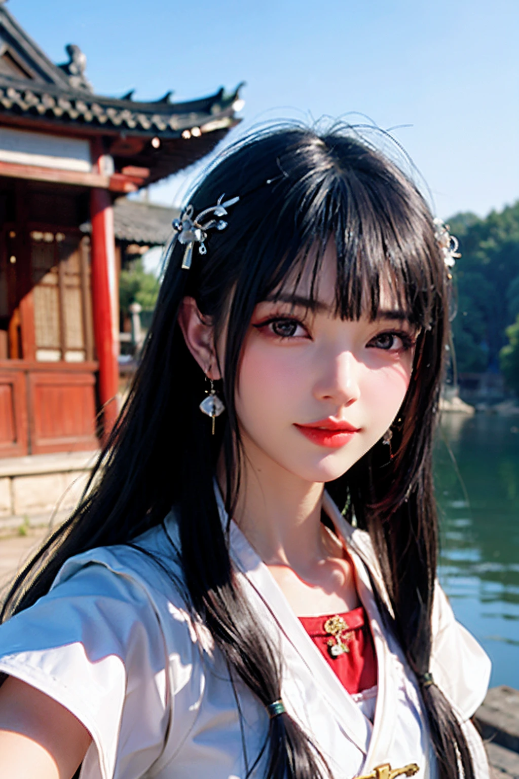 there is a woman that is taking a selfie in a field, xintong chen, zmonzheng, 8k selfie photograph, dilraba dilmurat, ulzzang, korean girl, f / 1. 9 6. 8 1 mm iso 4 0, chinese girl, xision wu, wenfei ye, young cute wan asian face