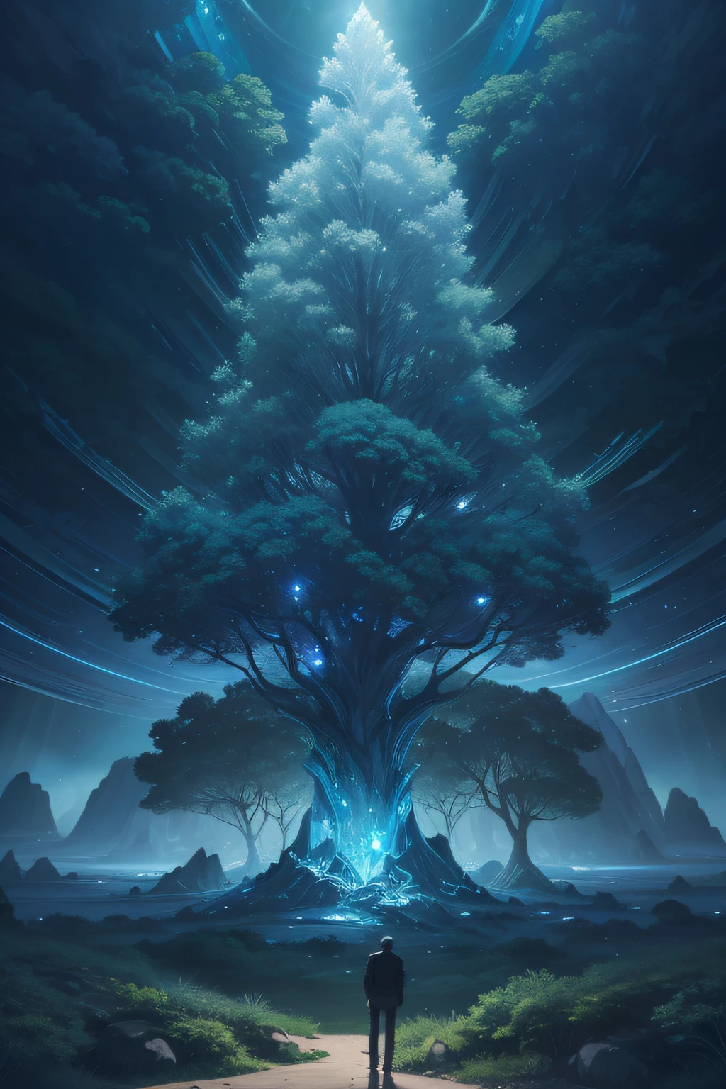 (Digital artwork:1.3)(a sketch:1.1)Octane renders a mysterious dense forest,With a large one that leads to the Eternal Kingdom(magic:1.2)doors(portal:1.3),bladerunner,an intricate(vine:1.2),Huge tree in liquid metal,Realistic digital painting portrait,Shoot at 8K resolution,Gasoline liquid,color pastel,splash arts,Blue and purple magic universe,Lithography in intricate details,(light particules:1.2),(game concept:1.3),(deep of field:1.3),Global illumination,with rich details,Trends on ArtStation((杰作))),best qualitiy, illustration, planet earth, waters, firey, Tuuli , space , Paper_Cut, splash arts,Lithography in intricate details,(Light particles:1.2),(game concept:1.3),(deep of field:1.3),Global illumination,with rich details,Trends on ArtStation,Epic shooting,Cinematic lighting