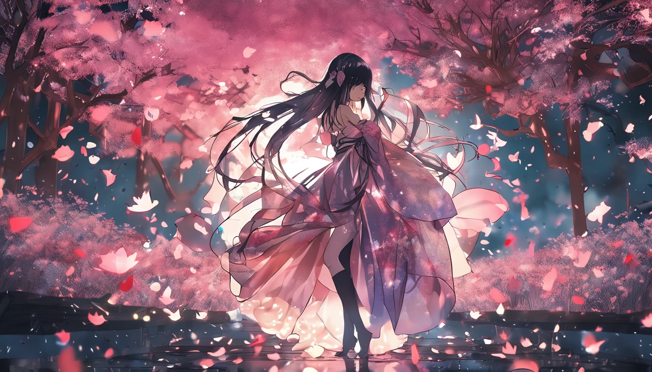 A beauty in the style of Japanese manga，With temptation，Dance under the starry night，Intoxicating，Full body photo