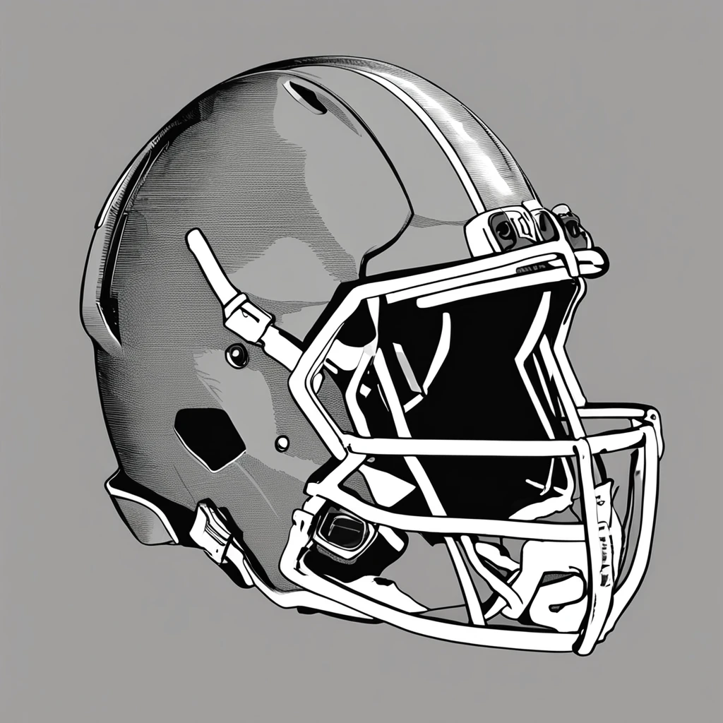 Ready to print high-quality vector artwork of a side profile, simple grey football helmet worn by a human skull, plain white or transparent background