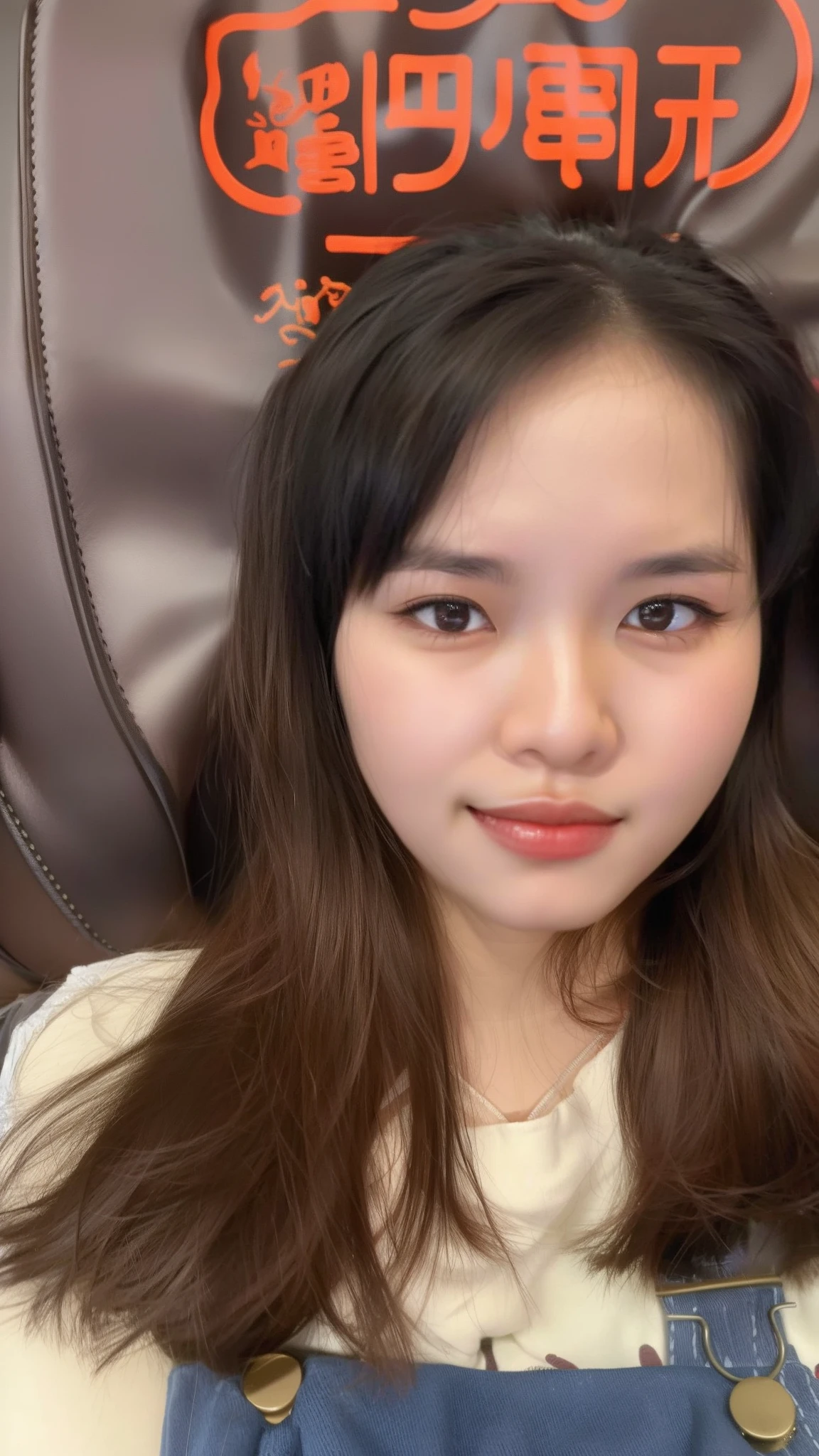 there is a woman sitting in a chair with a cell phone, mai anh tran, 2 , 2 8 years oldt asian with round face, 2 9 years old, Asian faclinh, young cute wan asian face, 3 0 years old woman, 30 year-old woman, 3 2 - year - old, An Asian woman,full bodyesbian,Wear underwear,slender leg,Wear black stockings