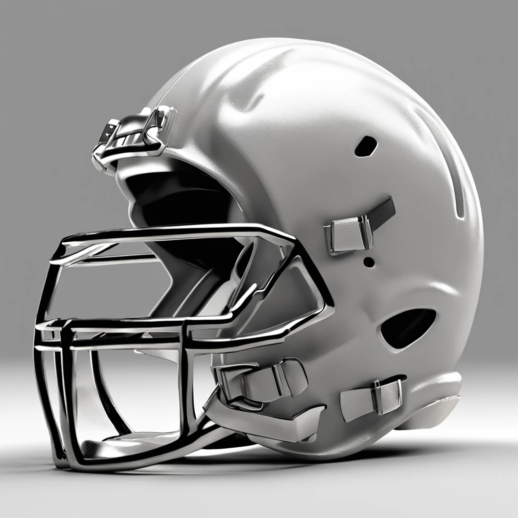 A human skull wearing a plain gray football helmet, side profile, white background