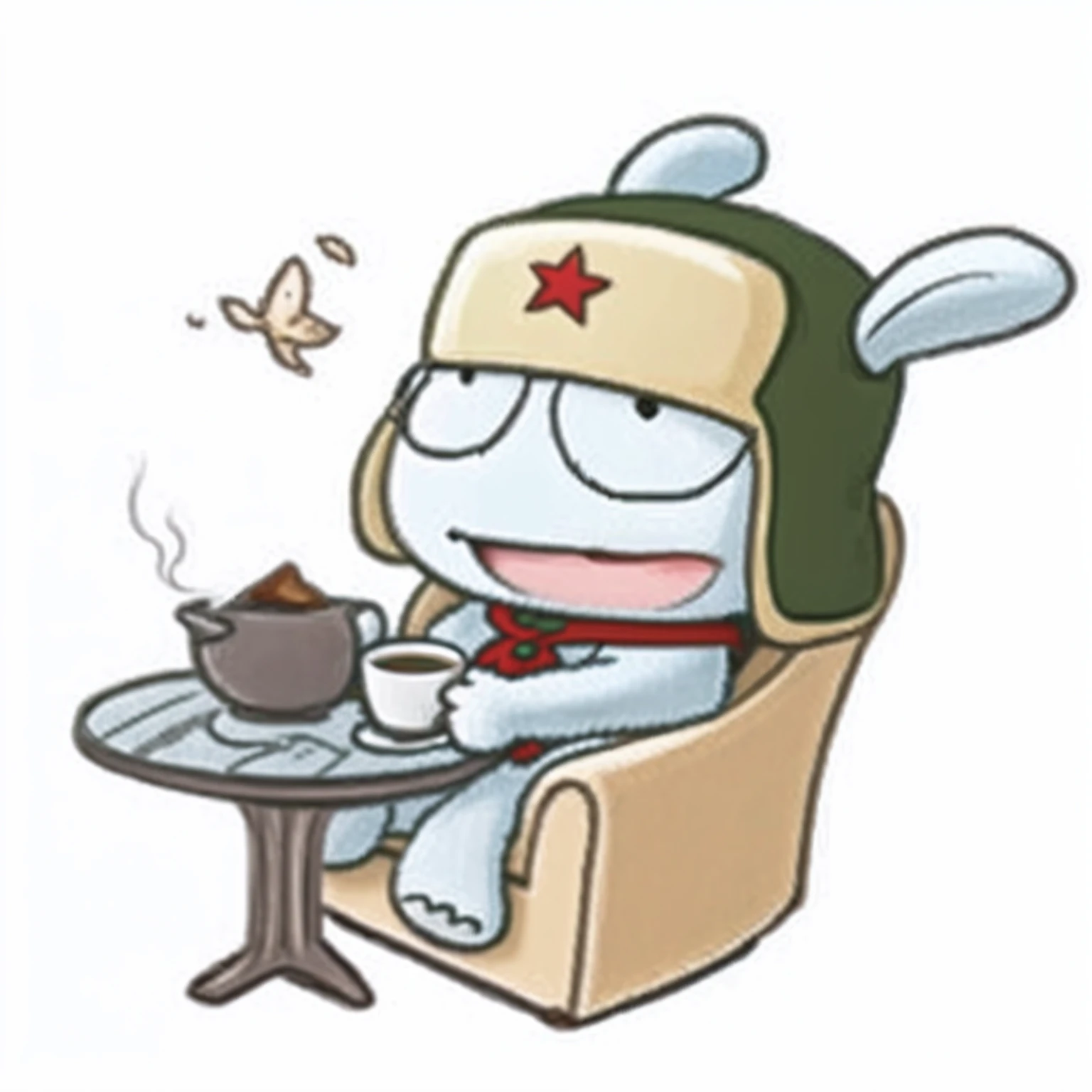 A cartoon character of a man sitting in a chair drinking coffee, Is ((drink a tea)), ❤🔥🍄🌪, telegraph stickers, morning time, Danbru, sitting down casually, afternoon time, inspired by Li Tiefu, kanliu666, Chinese, relaxing after a hard day, relaxing, tchibi