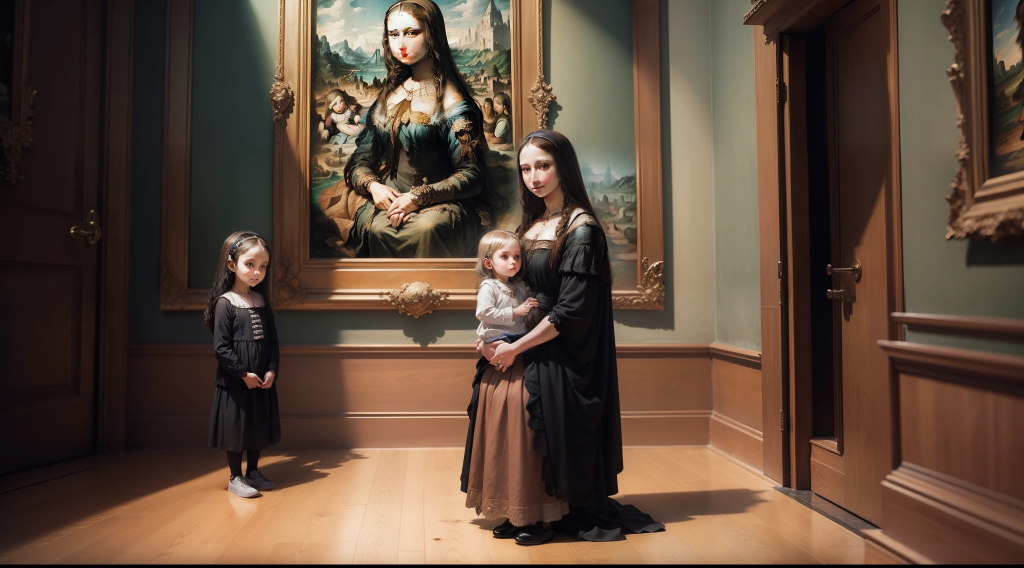 Mother and 3-year-old daughter visiting Monalisa's painting