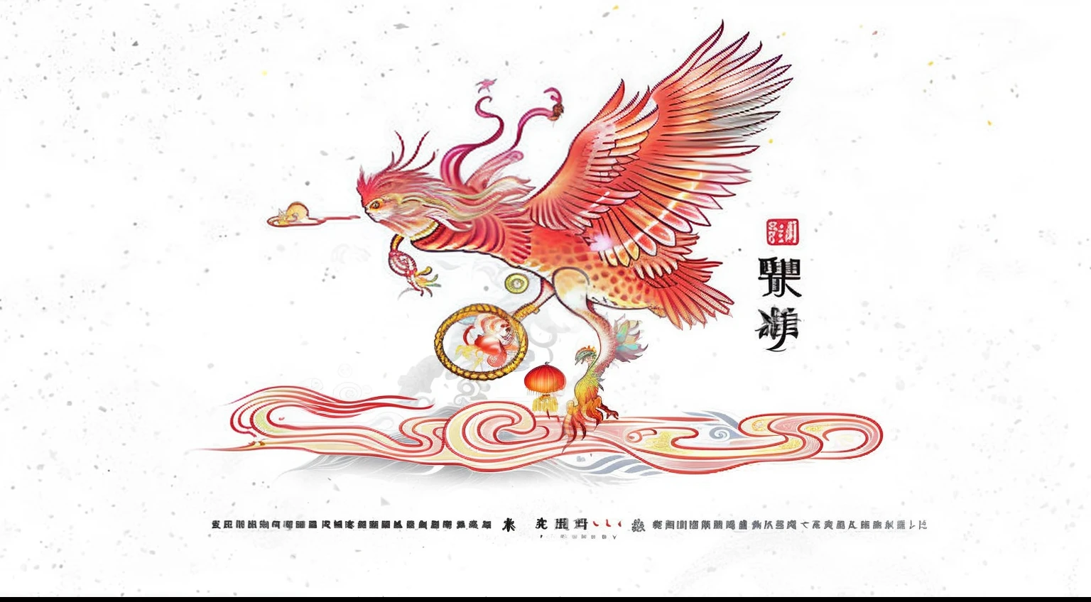 Chinese zodiac with a bird and a snake on white background, artwork of a phoenix, jellyfish phoenix dragon, Official artwork, jellyfish pheonix, flying mythical beasts, ''wallpaper of a phoenix, phoenix dragon, Chinese mythology, album covers, album covers, artwork in the style of z.Show on the. gu, jellyfish pheonix, line art illustration