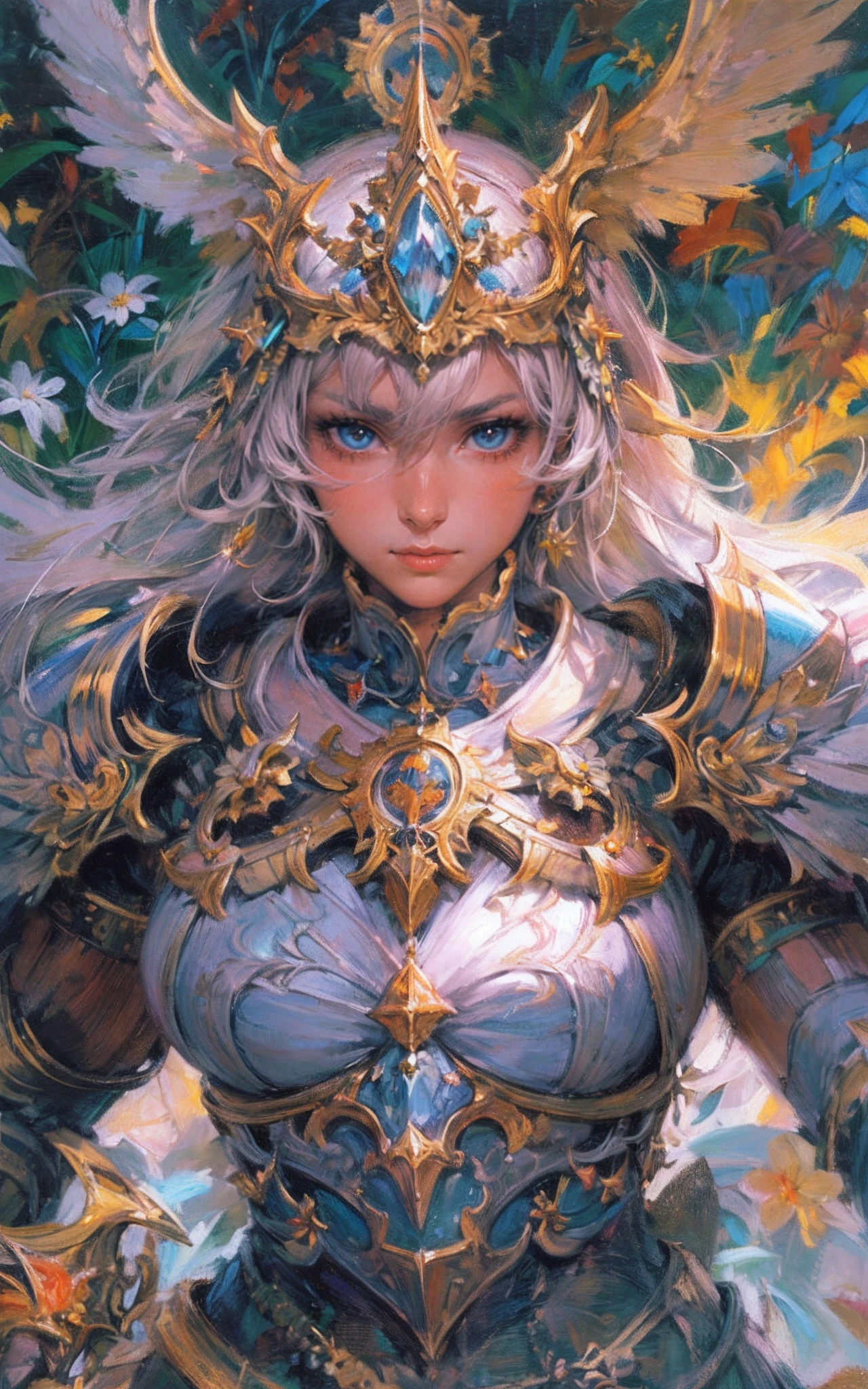 A painting of a woman with a crown and wings - SeaArt AI