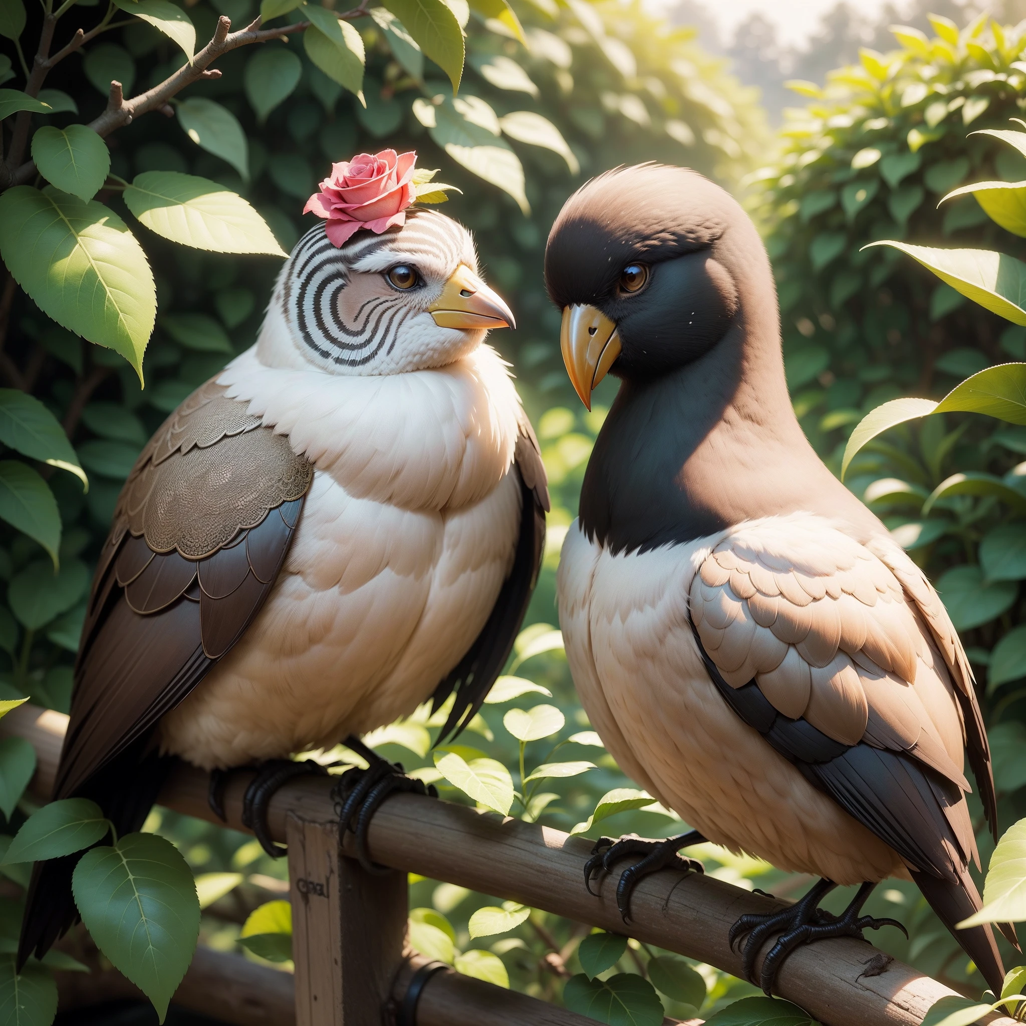 Jardineira e gansos-aves, jardim de rosas, jardineira com rosto perfeito.