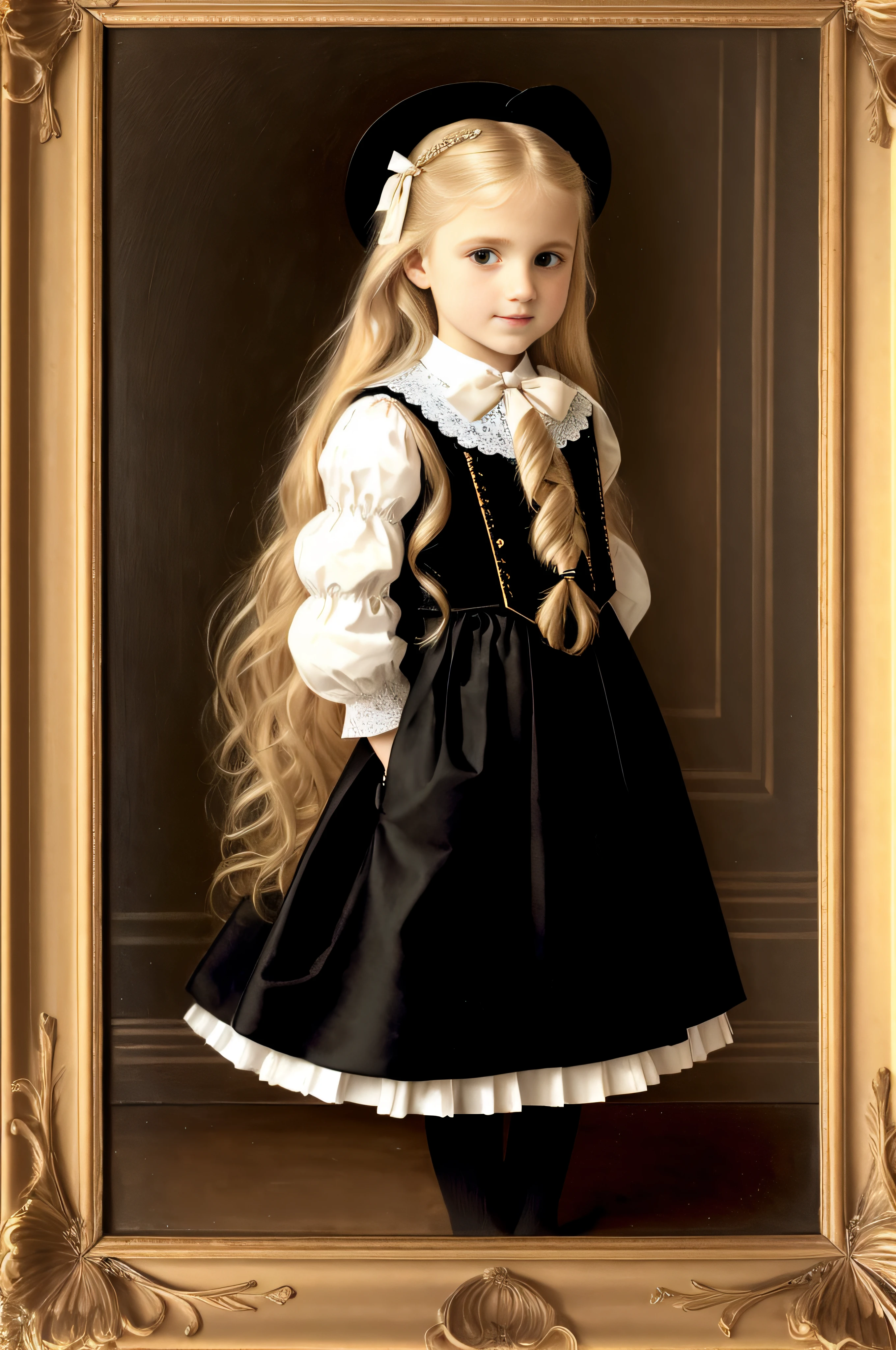 Europeans, , Portrait , Long blonde hair and bow,Layered skirt,Noble,opulent,cropped shoulders,Lace,picture frames,Portrait maniacs,Lace