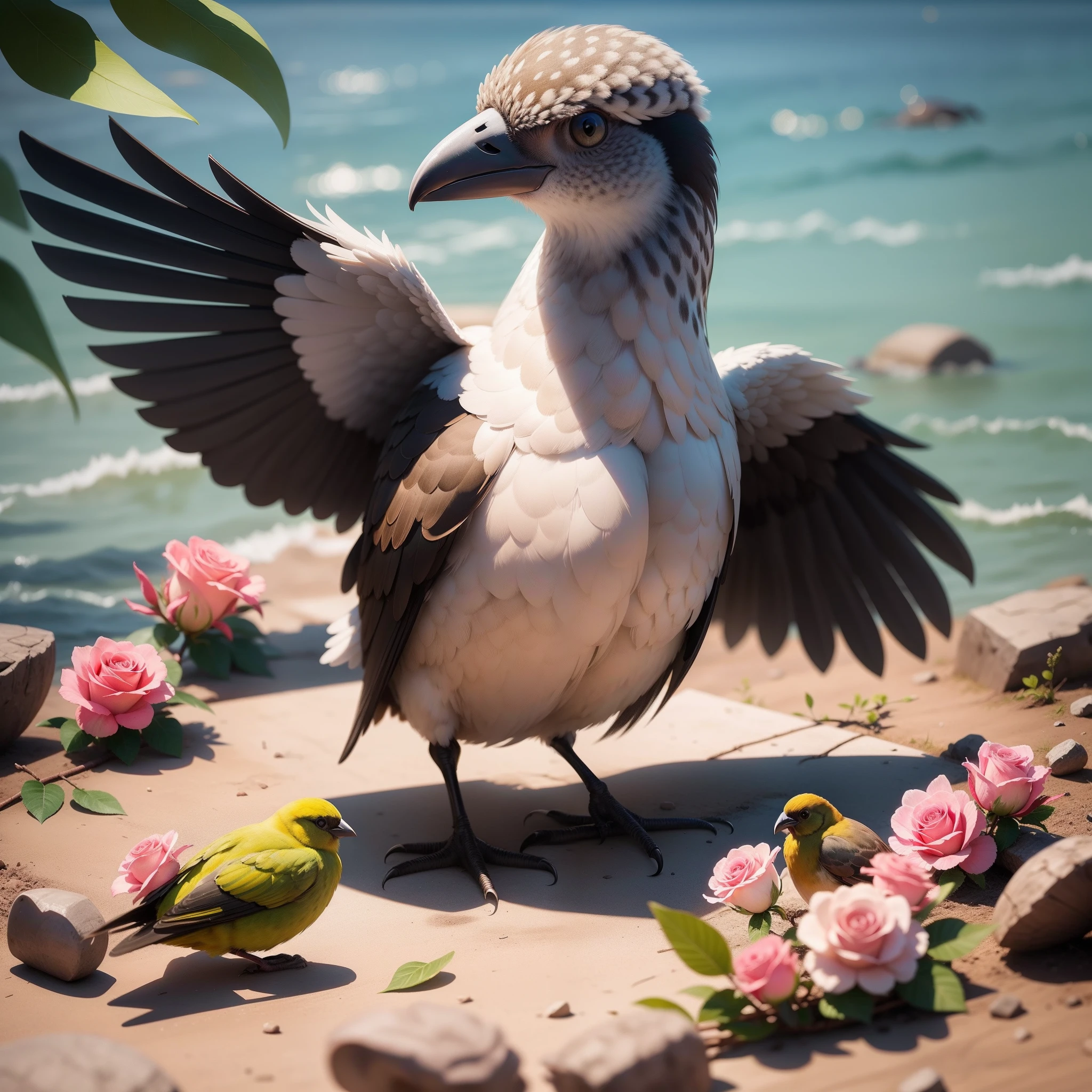 Gansos-aves e rosas, Hiper realista, alta qualidade, pintura detalha.
