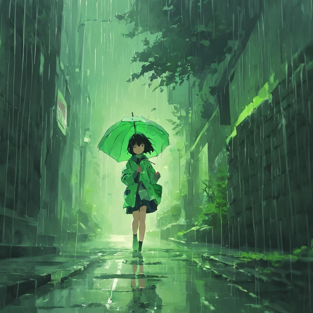 Rain Alley，A sprig of cloves sticks out from the wall，Girl walking in alley with oil-paper umbrella，Drizzle，Spring rain，Green Spring，Gangnam smoke and rain，Green bricks，Moss marks(White background:1.4),(Silhouette of a girl, Eyes closed, Oriental elements)，(paper art:1.3, Quilted paper art:1.2),( reasonable design, Clear lines, High sharpness,Best quality, Very detailed, Masterpiece,, 4K )