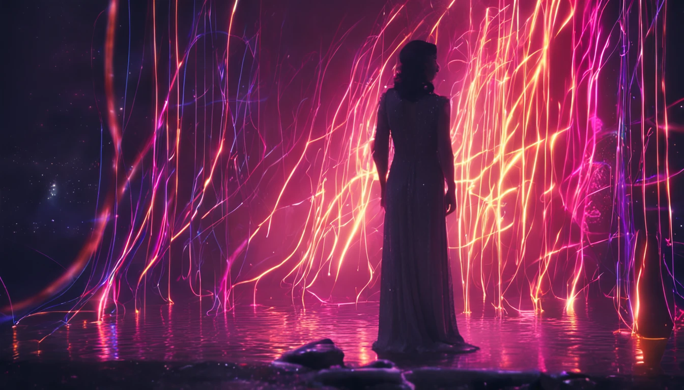 Sound waves of fantasy gushed out of the microphone,It creates a romantic and mysterious atmosphere。Illuminated by a halo-like light,Paint an intoxicating picture。