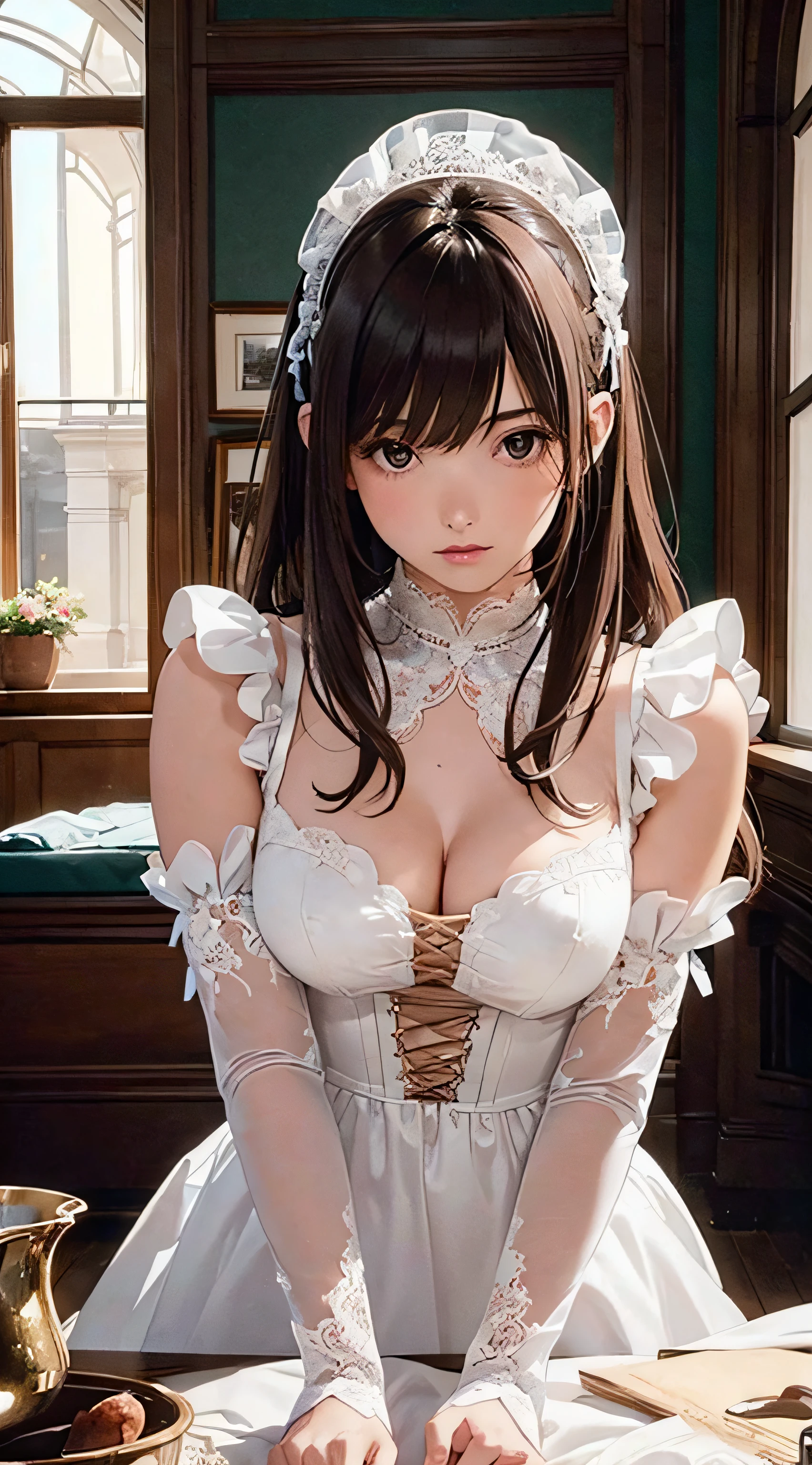 (1girl:1.3), cinematic light, solo, breasts, Lace-Up Bodice Dress, silky long hair, (brown) hair, (masterpiece, top quality, best quality, official art, beautiful and aesthetic:1.3), extreme detailed,highest detailed,(ultra-detailed),((an extremely delicate and beautiful)),starry sky,from below