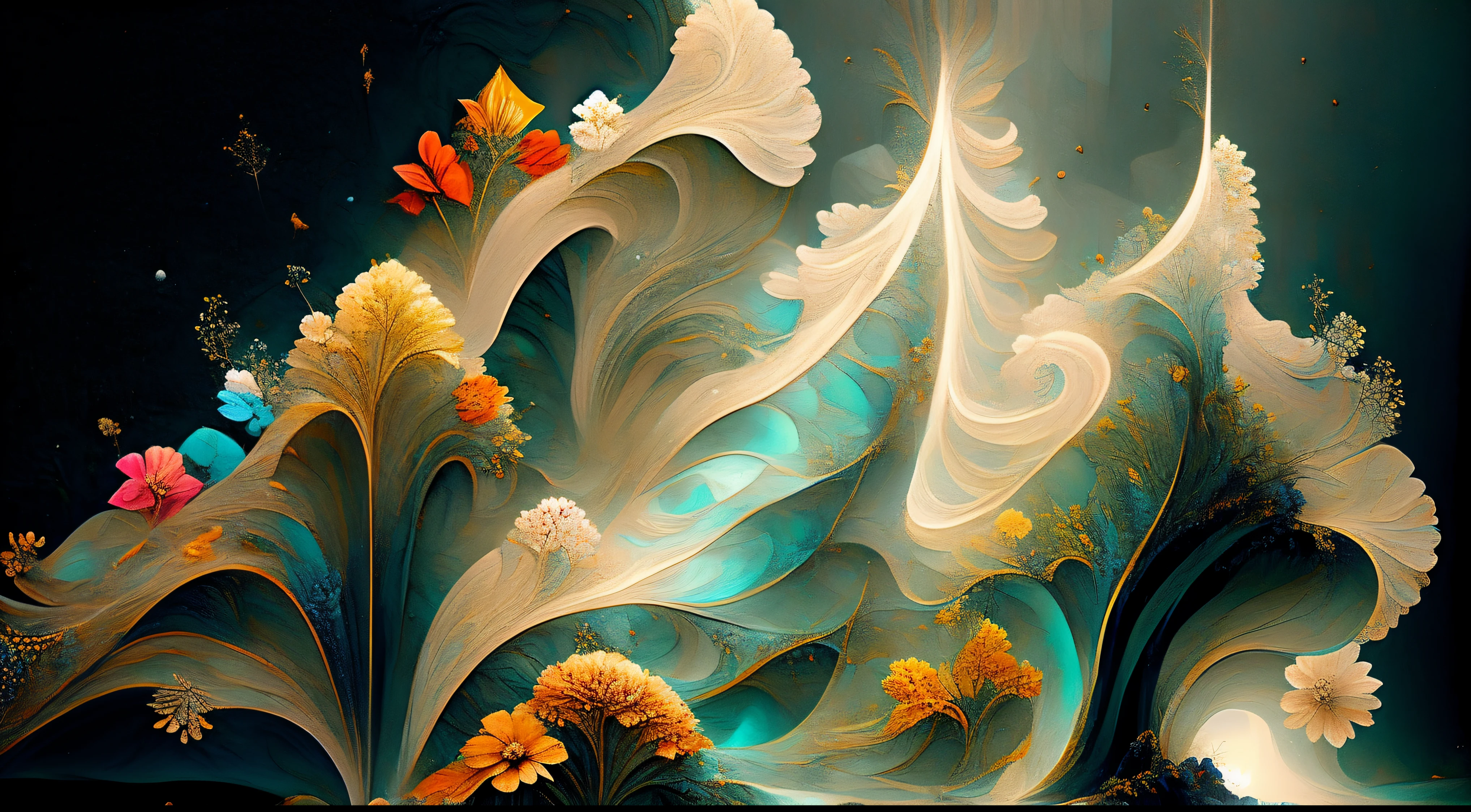 (Alfombra de flores naturales, tapete de flores festivo ).Crea una fascinante obra de arte abstracta con un enfoque en la fluidez y el movimiento. Utilice una paleta de colores rica y diversa, Blend tones seamlessly to evoke a sense of continuous movement. Explore the interplay between softness, Suave, Sharp shapes, Dynamic edges. Deja que los colores sangren y se mezclen, giving the impression of swirling currents or energetic vibrations. Incorporar elementos de la naturaleza, like gentle curves that resemble ocean waves, Vibrant bursts reminiscent of blooming flowers, or power lines that resemble gusts of wind. He fuses these natural motifs with abstract forms to create a harmonious and captivating composition...... Embrace the idea of serendipity and spontaneity while allowing colors and shapes to take shape organically. Anima a la obra de arte a desarrollarse como un viaje, invitar al espectador a explorar e interpretar las profundidades del paisaje abstracto. This work of art should inspire a sense of wonder and fascination..., Atraer a los espectadores a su fascinante mundo de colores y formas. The blend of abstraction and nature will transport observers to a realm of imagination and excitement......, leaving a lasting impression of beauty and creativity.