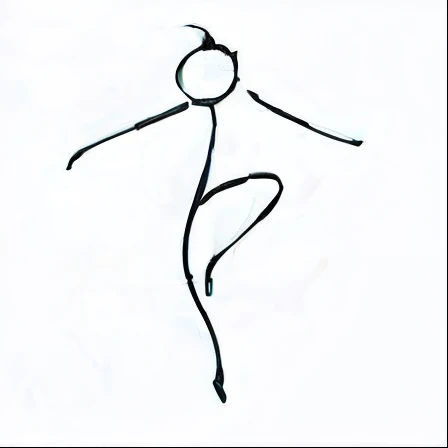 Drawing of a person doing tricks on a skateboard, stick figures, dancing character, Dancing gracefully, artistic depiction, stick figures, tendu pose, one line drawing, one-line drawing, one - line drawing, elongated figure, Delicate figure, dancer, simple drawing, drawn with a single line, frantic dancing pose, dynamic dancing pose, single figure