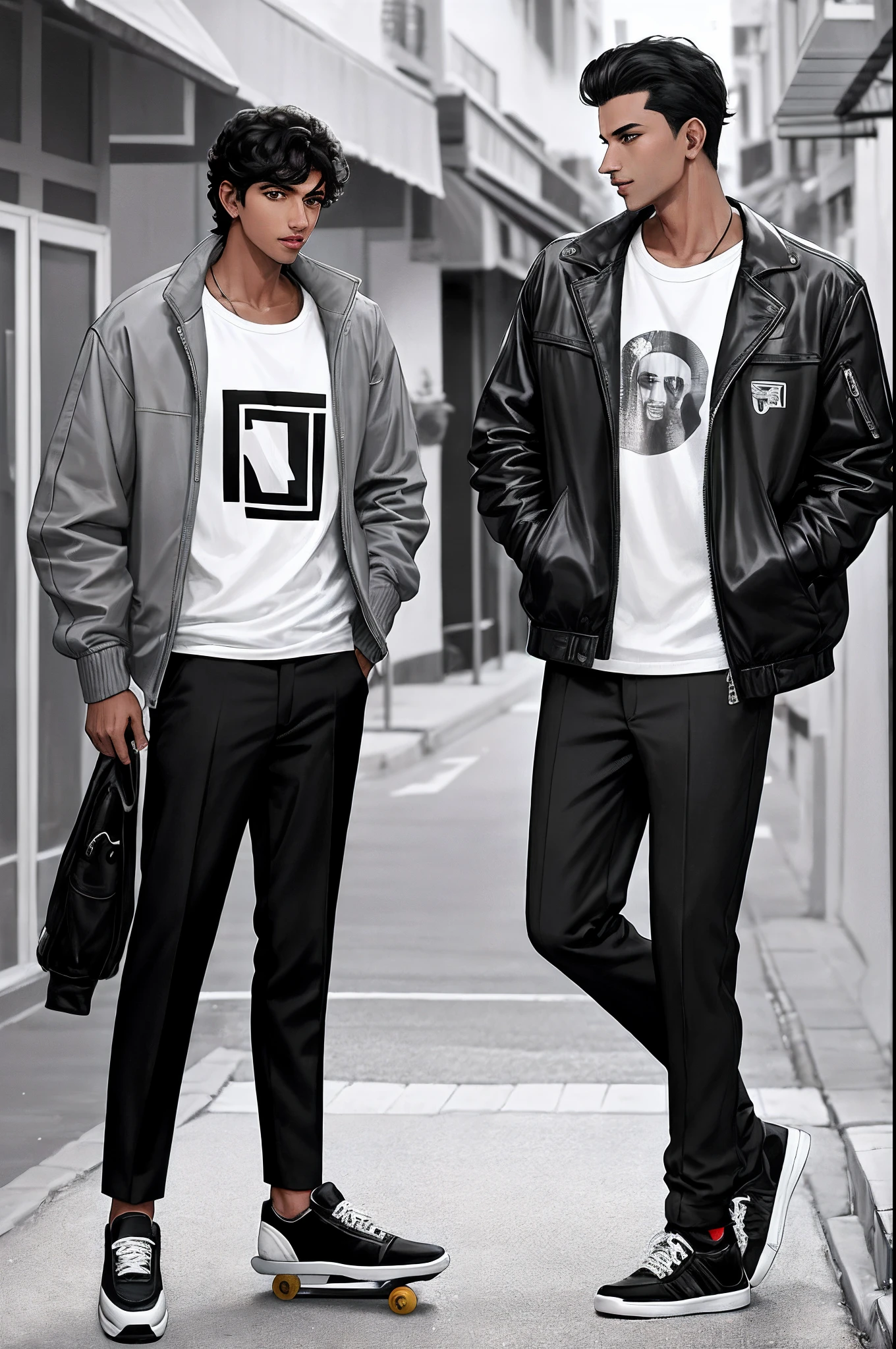 arafed man in a gray jacket and black pants standing on a skateboard, with a cool pose, mohamed chahin style, jayison devadas style, stylish pose, riyahd cassiem, !! low contrast!!, shot on sony a 7, candid picture, casual pose, cool pose, very artistic pose, taken in the early 2020s