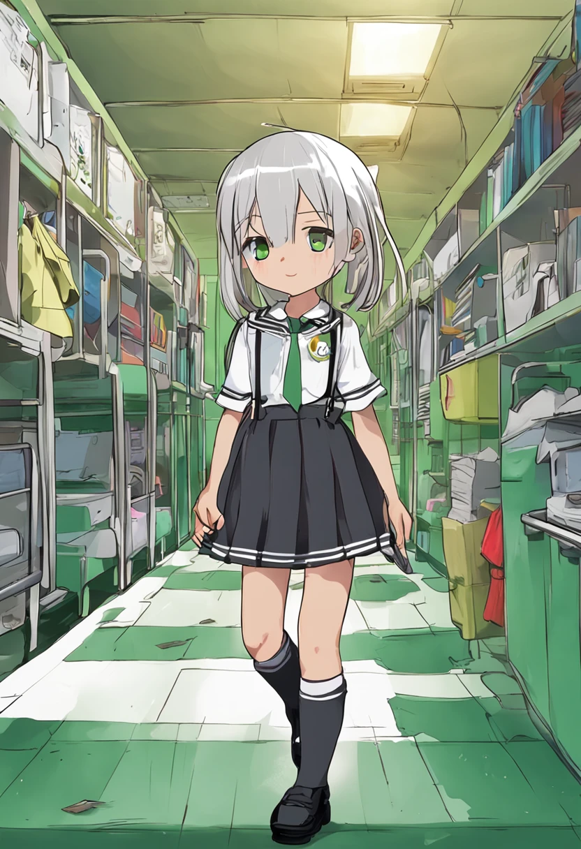 girls,with glasses,Green school uniform,150cm high,White skin