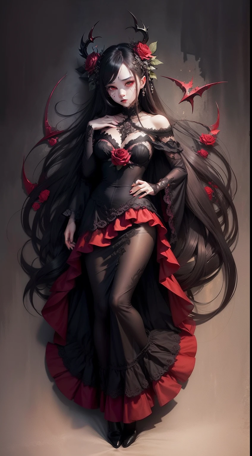 A portrait that combines creepiness and beauty、The mysterious fusion of rose thorns and humans、(fullllbody:1.5)