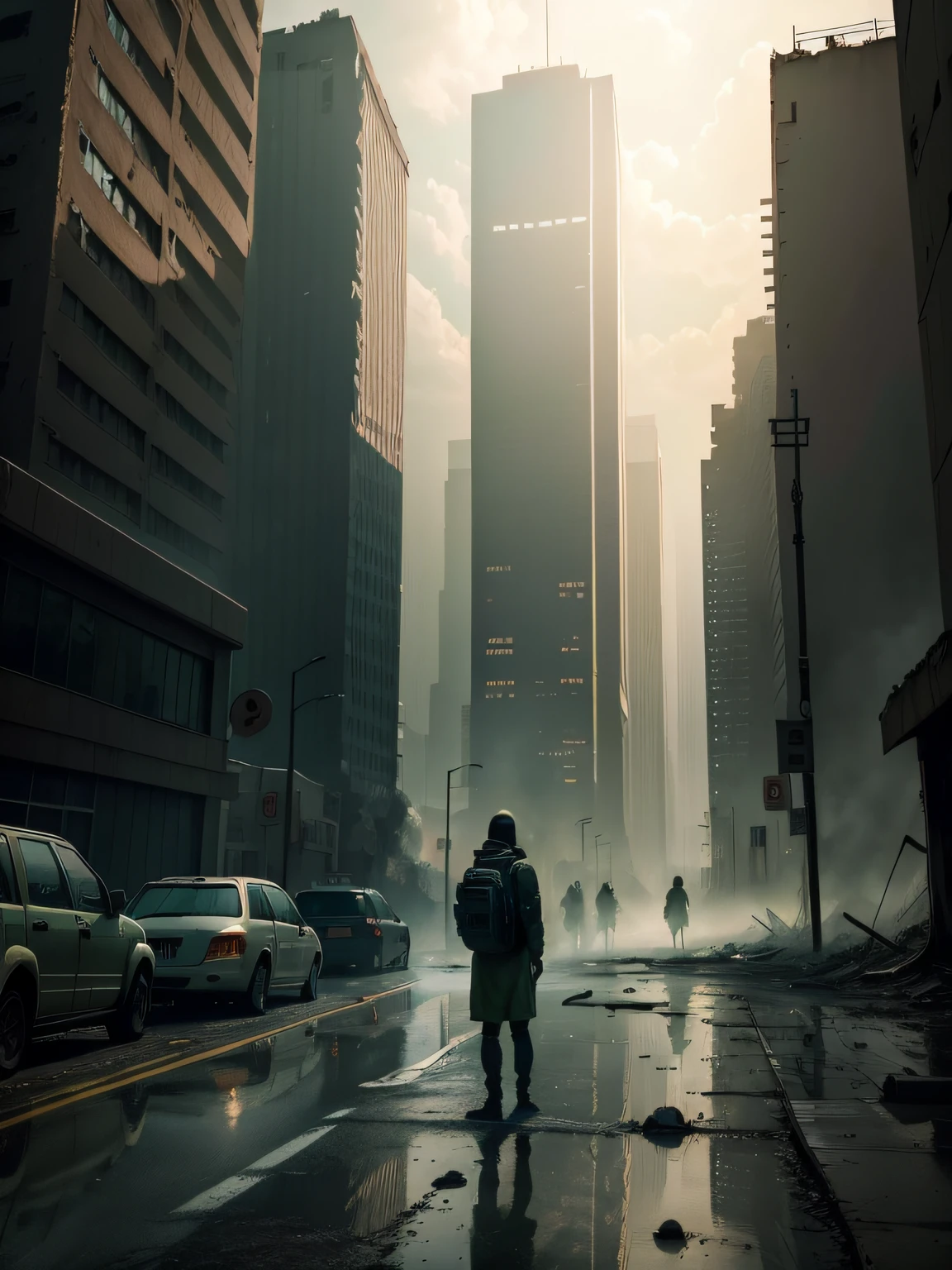 An apocalyptic picture unfolds before our eyes。In the heart of an abandoned city,High-rise buildings are dilapidated and collapsed,The streets are full of cracked sidewalks and broken cars。The whole city was filled with a thick toxic fog,The sky appears gray。In the middle of the city,Huge pools of nuclear wastewater,Brilliant green glow。The creatures in the pool became terrifying,It was covered in bruises and festering wounds。The surrounding buildings and vegetation were also damaged by radiation,It presents a scene of distortion and distortion。In this apocalyptic scenario,People wear protective masks,Dodge the radiation zone,Trying to find hope for survival。The whole picture is filled with fear、An atmosphere of despair and destruction,The terrible consequences of nuclear wastewater are shown。An apocalyptic picture unfolds before our eyes。In the heart of an abandoned city,High-rise buildings are dilapidated and collapsed,The streets are full of cracked sidewalks and broken cars。The whole city was filled with a thick toxic fog,The sky appears gray。In the middle of the city,Huge pools of nuclear wastewater,Brilliant green glow。The creatures in the pool became terrifying,It was covered in bruises and festering wounds。The surrounding buildings and vegetation were also damaged by radiation,It presents a scene of distortion and distortion。In this apocalyptic scenario,People wear protective masks,Dodge the radiation zone,Trying to find hope for survival。The whole picture is filled with fear、An atmosphere of despair and destruction,The terrible consequences of nuclear wastewater are shown。