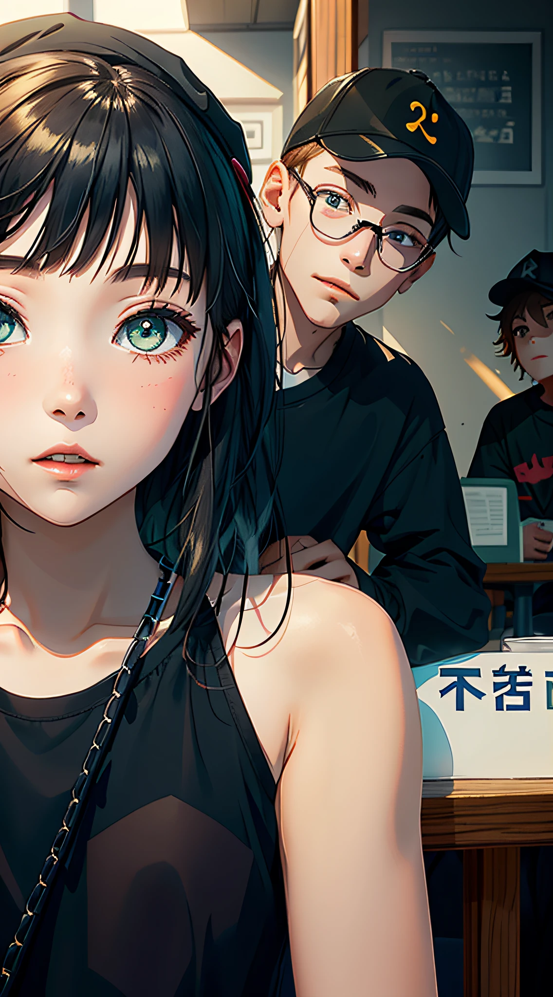 (masterpiece:1.5), best quality, (intricate details:1.3), RAW color photo, 8k, ultra high res, perfect artwork, official art, splash art, sharp focus,
(18 years old:1.2), 1girl, teenage, (extremely detailed face,skin), shizuku masuraki, brown eyes, glasses, cross necklace, black short turtleneck, long sleeves, jeans, spider tattoo , arm wrestling, a vacuum
auction house, public, crowd, dynamic lighting, lens flare, <lora:hxh_shizuku-10:0.8> <lora:exposepanty-strong:1>