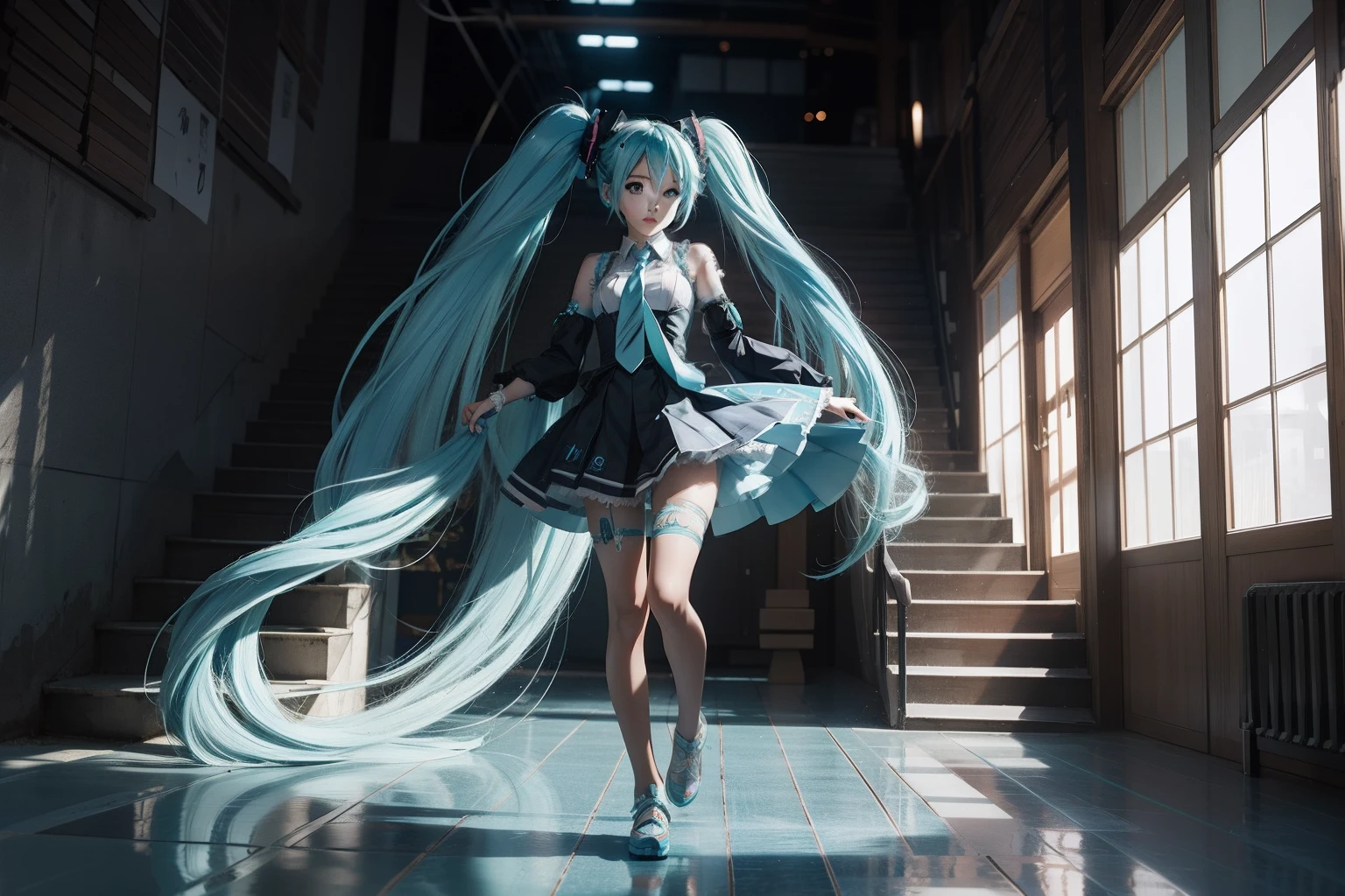 miku hatsune, stairway, pantiy,