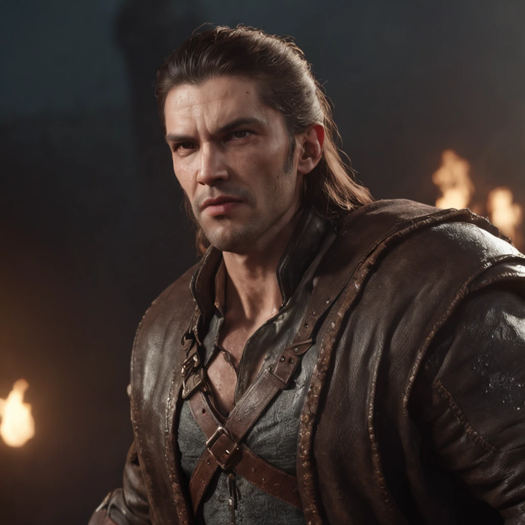 (Профессиональный 3D-рендер:1.3) de (Realistic:1.3) The most beautiful photo in the world,Features of soft and shiny male heroes, ((Epic fantasy hero, muscular man, rough wet hero, angry look, long hair, short beard and ferocious facial expression in a dynamic pose, Fantastic location, Majestic cluttered surroundings)), Рендеринг Full Body 8K Unity, action shot, pores skin, very dark lighting, Heavy shading, Detailed, Detailed Face, (Vibrants, The photo is realistic, Realistic, dramatic, Dark, sharp-focus, 8K), (Old leather clothes, weather-damaged:1.4), ((((Wear fur)))), (Intricate:1.4), decadent, (Highly detailed:1.4), Digital Painting, Octane rendering, Art Stations, ConceptArt, Smooth, sharp-focus, illustartion, The germ of art, (loish:0.23), Wlop Ilya Kuvshinov, and Greg Rutkowski and Alphonse Mucha Gracias, (Global Illumination, studio light, surround light), heavy rain, particles floating, rascal, Fantasy, elf, full bodyesbian, ((The dark and ancient background of the city:1.3)),CGSesociety,Art Stations