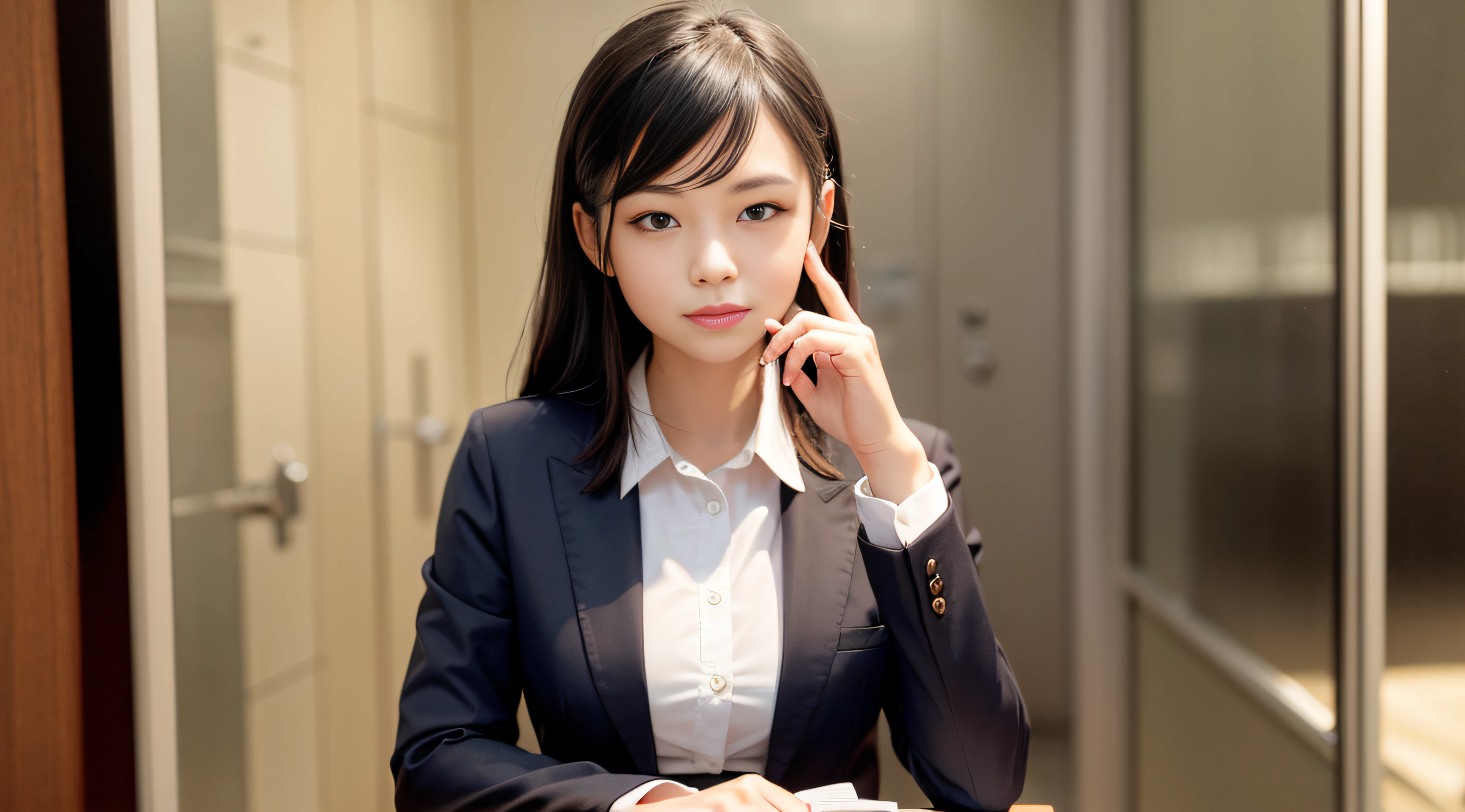 A BEAUTIFUL young woman, at the job interview,