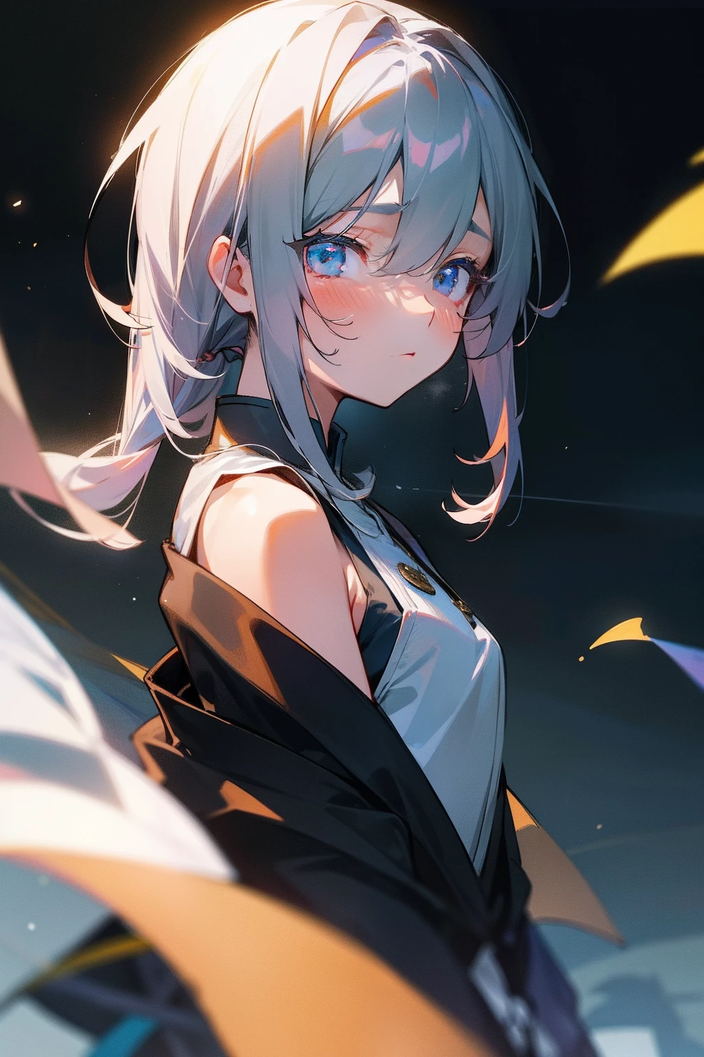 best qualtiy,tmasterpiece,超高分辨率,(真实感:1.4),RAW photogr,1girl,cropped shoulders,in the darkness nigth,deep shading,low tune,cold light,The eyes are clear and bright,younge boy