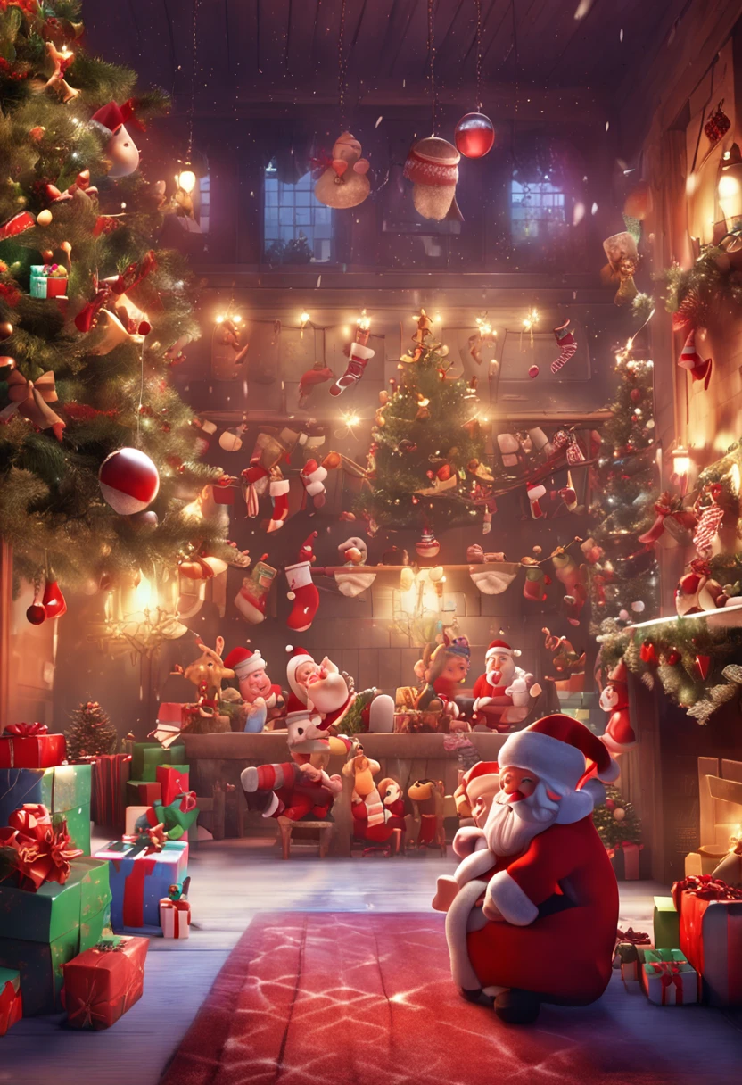 Mainly Christmas theme，Rich and super interesting content，（Santa Claus，Reindeer，Christmas Elves，Naughty Children，Nice Children）Painting way display，Super HD，超詳細，rendering，  high details  high quality --aspect 16:9