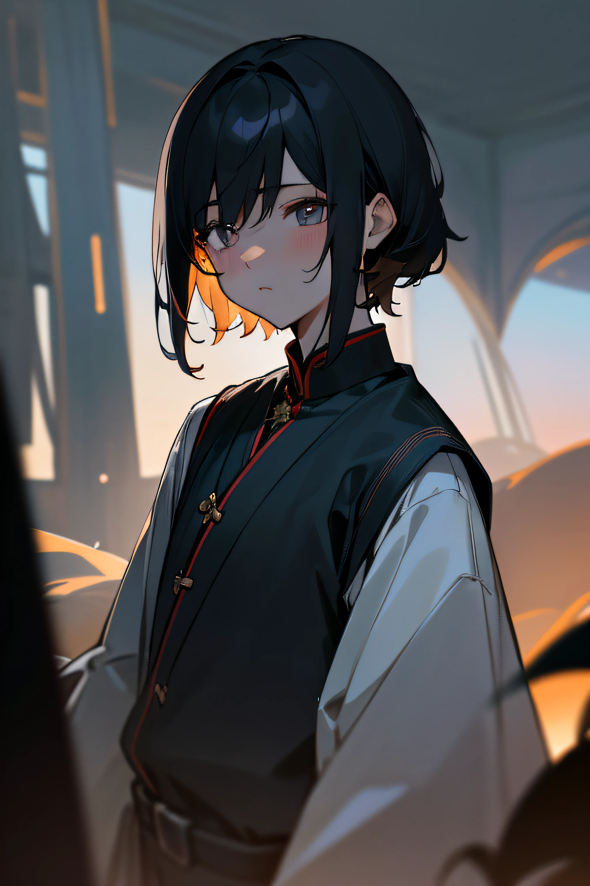 best qualtiy，tmasterpiece，超高分辨率，（真实感：1.4），RAW photogr，1girll，cropped shoulders，in the darkness nigth，deep shading，low tune，cold light，The eyes are clear and bright，younge boy