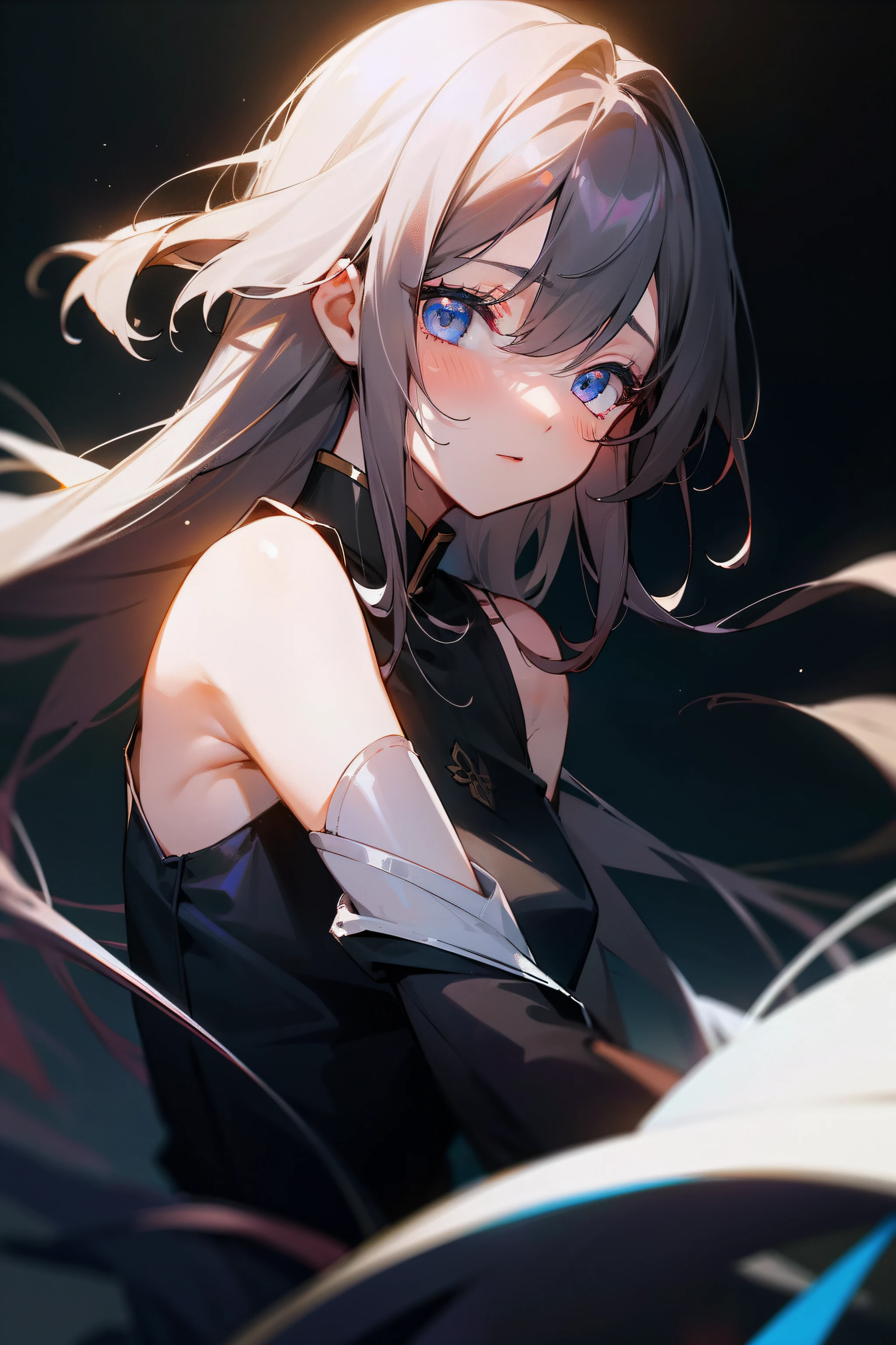 best qualtiy,tmasterpiece,超高分辨率,(真实感:1.4),RAW photogr,1girl,cropped shoulders,in the darkness nigth,deep shading,low tune,cold light,long whitr hair,The eyes are clear and bright