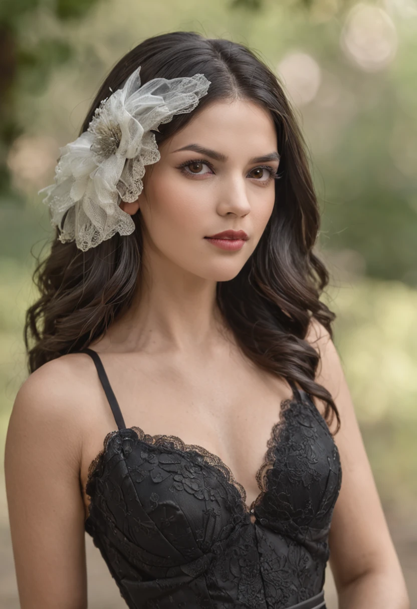 mulher assustadora e sombria com um vestido preto rasgado e cabelos despenteados, criando uma atmosfera sinistra e assustadora.