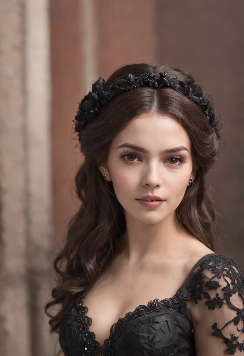 mulher assustadora e sombria com um vestido preto rasgado e cabelos despenteados, criando uma atmosfera sinistra e assustadora.
