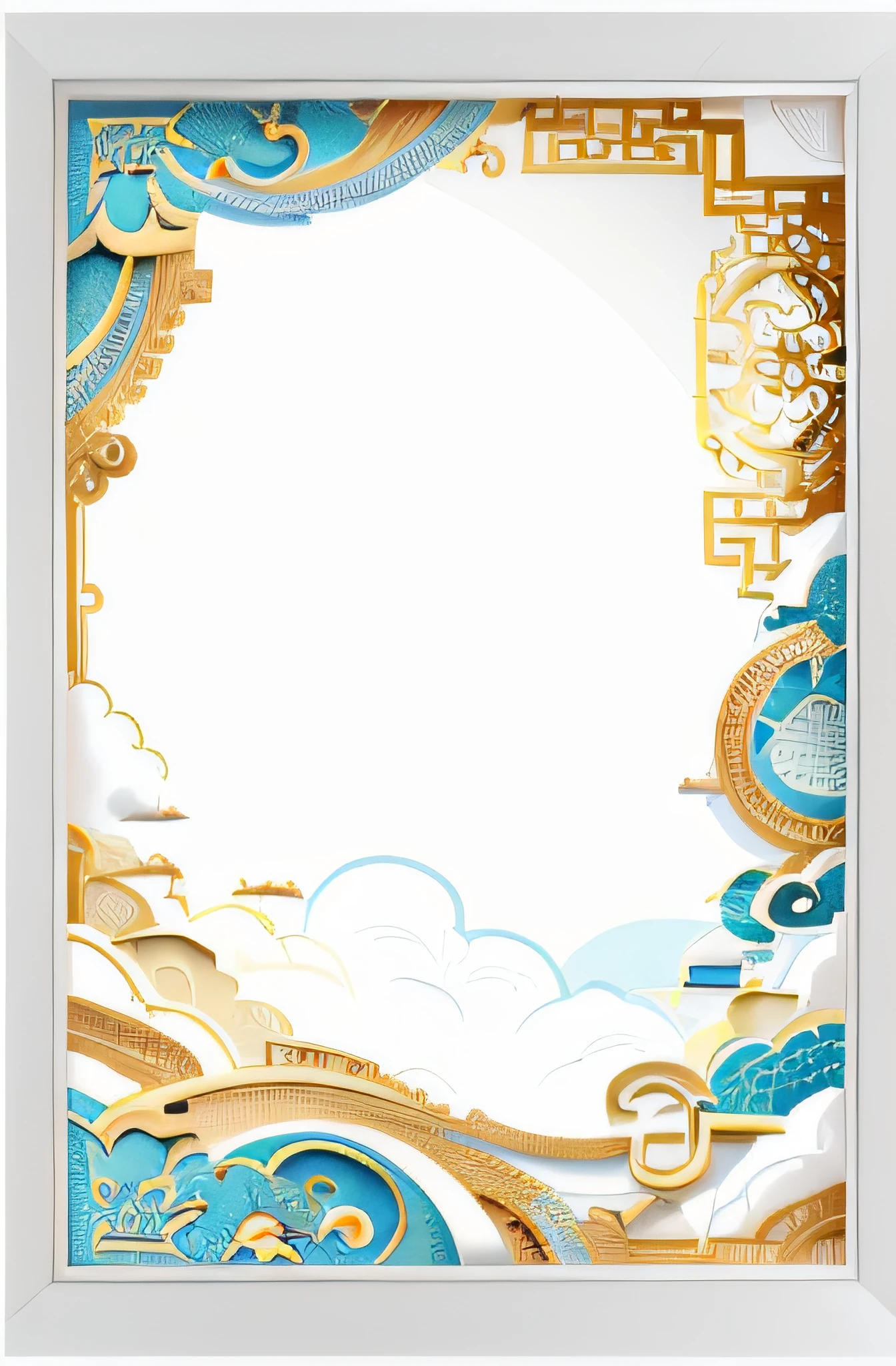 Gold frame，Auspicious clouds adorn the border，Card frame, game overlay, ornate border + concept-art, stylized border, game card frame, Card templates, ornate frame, ornate border, White border, medium frame, art piece frame, ornate border frame, inside stylized border, Blank background, tilted frame, whitespace border, decorative frame，Chinese style，Auspicious clouds adorn the border