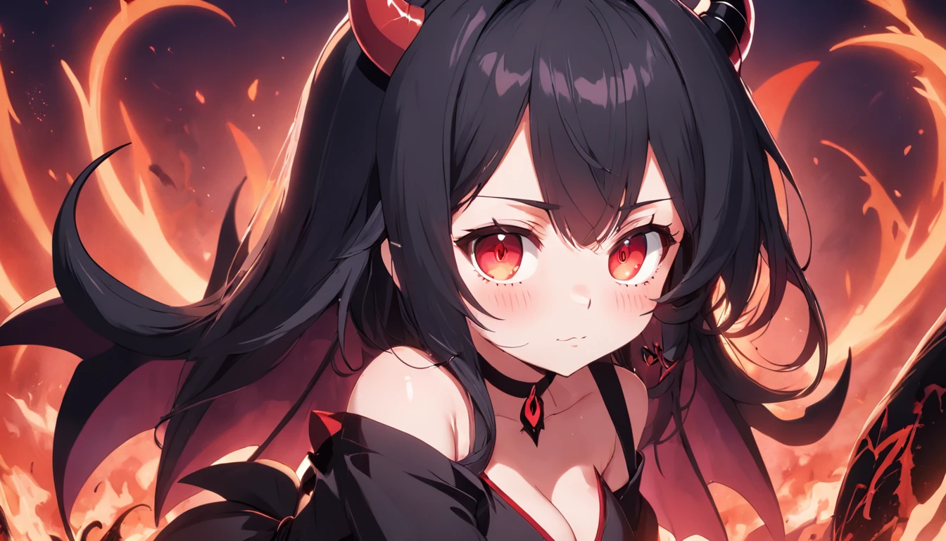 Cute female devil、A dark-haired、de pele branca、bewitching