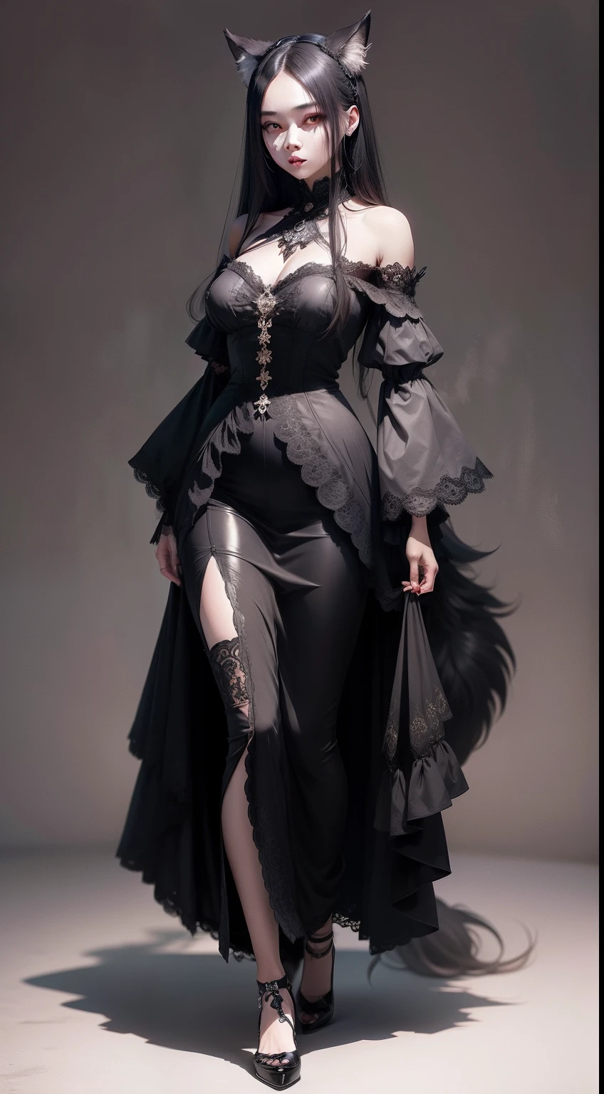 A portrait that combines creepiness and beauty、The mysterious fusion of wolves and humans、(The human:0.2 |wolves:0.8)、(fullllbody:1.5)