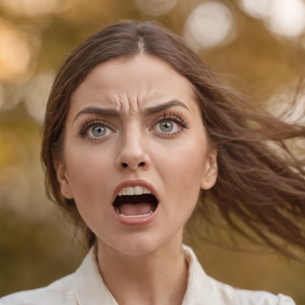 a woman seeing very badly with extremely giant glasses extremely surprised face completely open mouth extremely wide eyes extremely shocked expression on her face