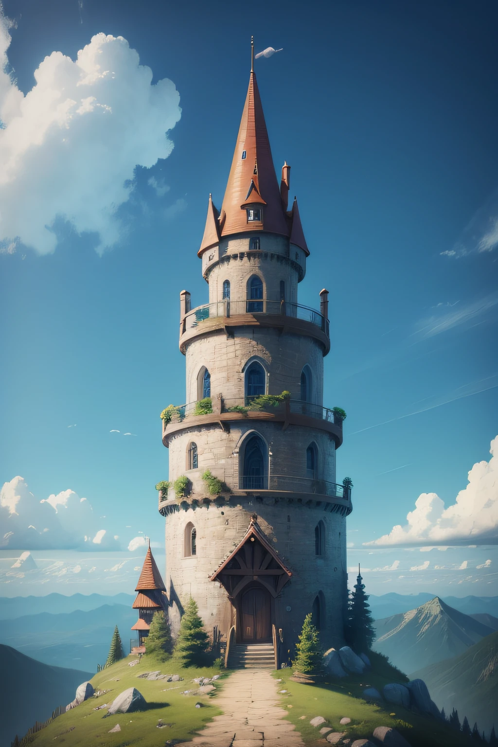 A wizard's tower, high on a mountaintop. animation