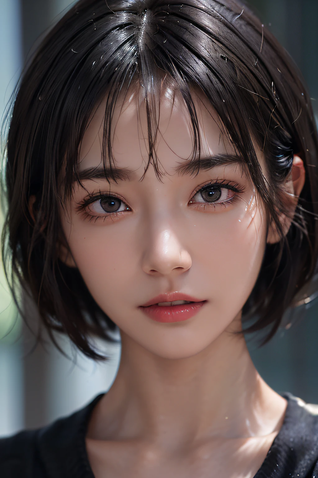 (masterpiece:1.3), (8k, photorealistic, RAW photo, best quality: 1.4), (1girl), beautiful face, (realistic face), (black hair, short hair:1.3), beautiful hairstyle, realistic eyes, beautiful detailed eyes, (realistic skin), beautiful skin, (sweater), absurdres, attractive, ultra high res, ultra realistic, highly detailed, golden ratio