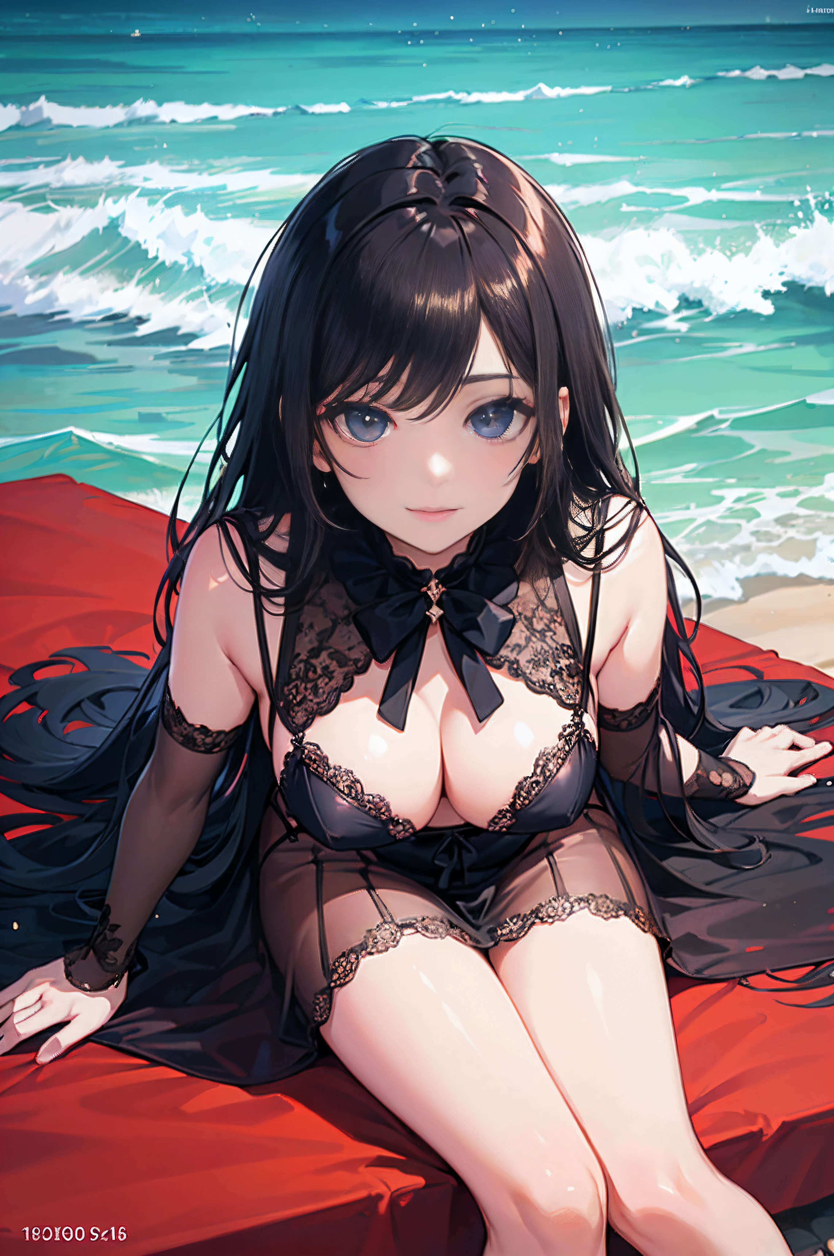 ((Sexy and beautiful woman lying on the beach bed and looking up at me)), ((cutest 20 year old beauty)), charming smile, ((seaside resort)), ((very long hair) ), ((See-Through Fashion)), ((Rich Bust)), Gradient Eyes, Seductive Makeup, Single View, NFFSW, UHD, retina, masterpiece, ccurate, anatomically correct, textured skin, super detail, high details, high quality, award winning, best quality, highres, 1080P, HD, 4K, 8k, 16k